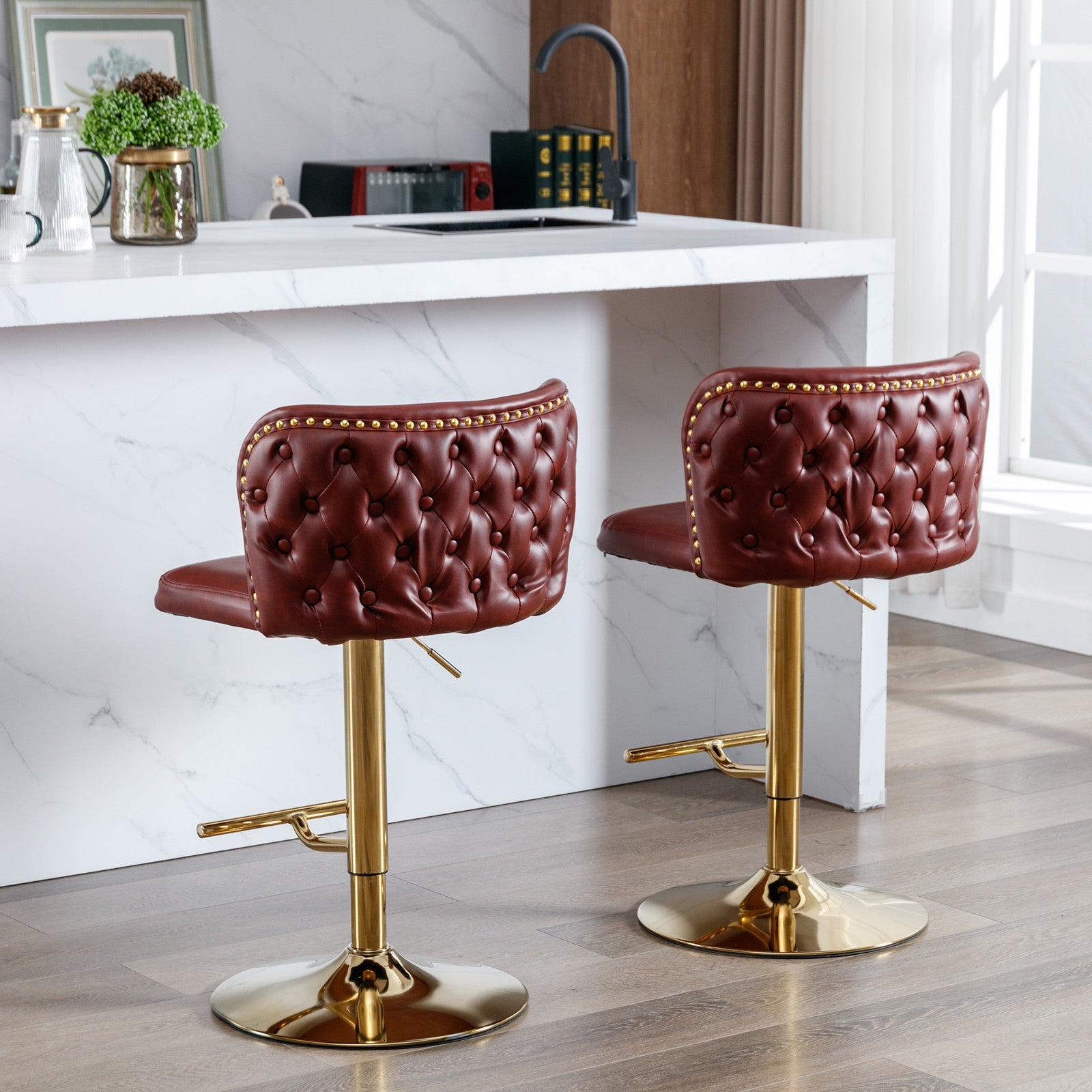 Modern PU Upholstered Bar Stools（Set of 2）