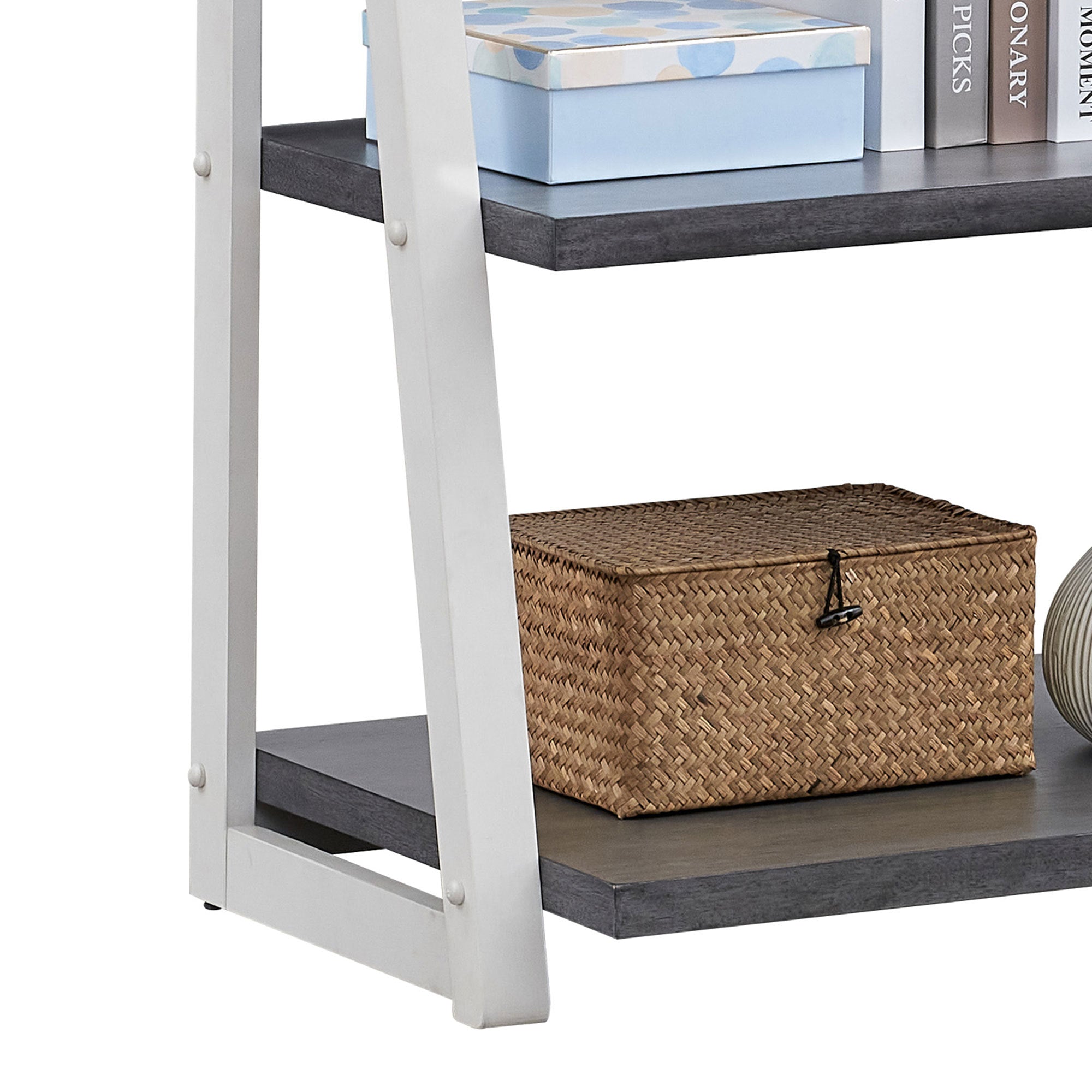5-Tier Storage Rack Bookshelf with Rubber Wood Frame