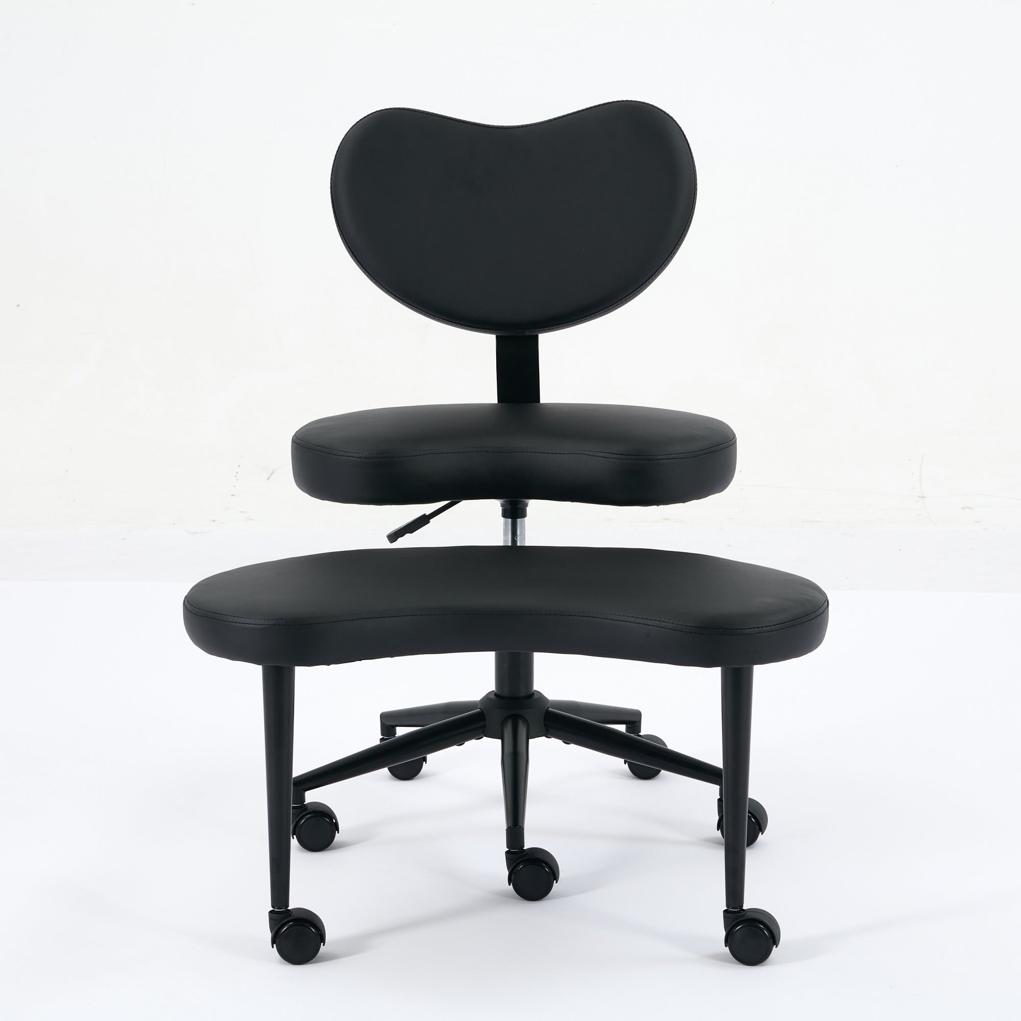 Black Flexible Design Meditation Cross Legged PU Leather Chair with Wheels