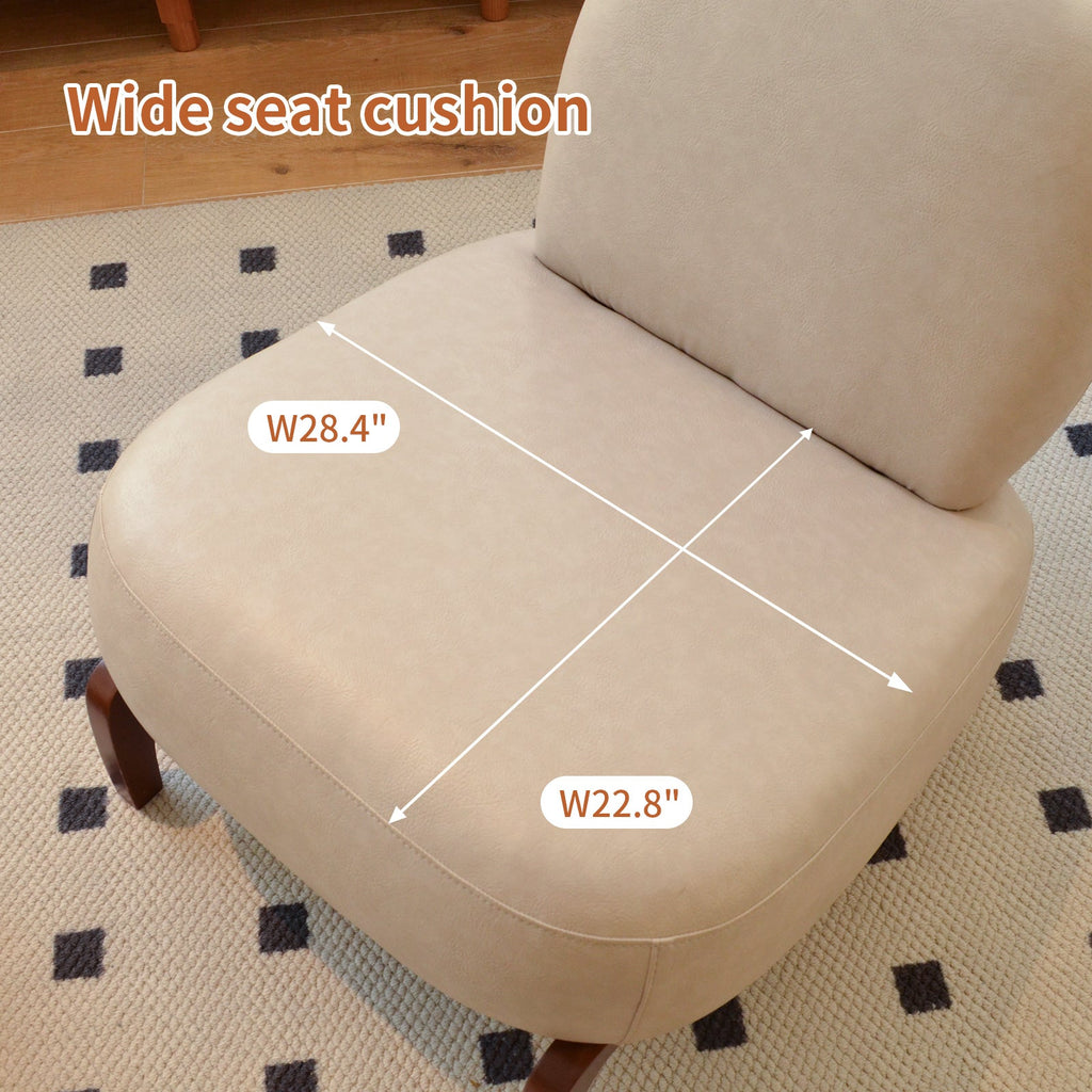 Armless Leather Accent Chair with Solid Wood Legs