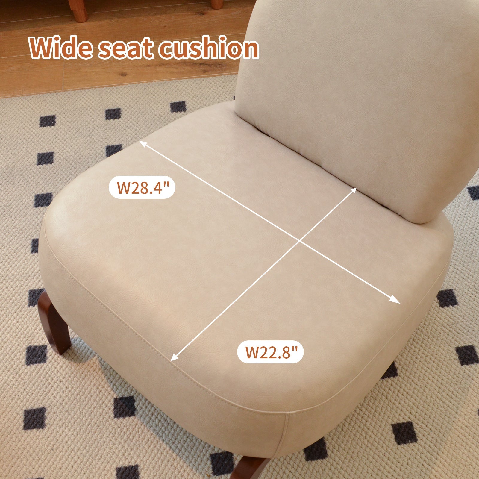 Armless Leather Accent Chair with Solid Wood Legs