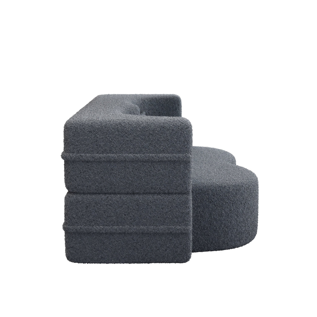 Modern Convertible Teddy Fabric Sofa with 2 Pillows