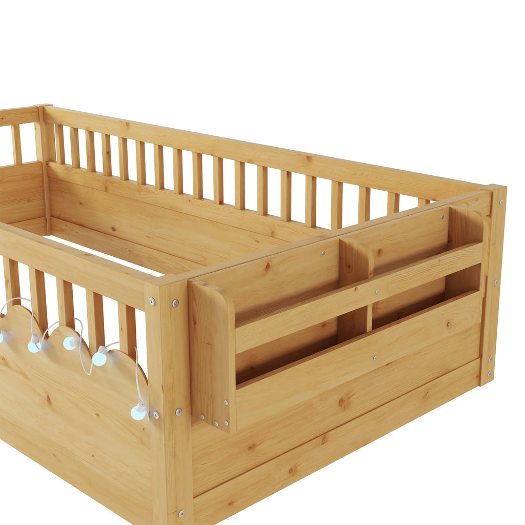 Twin/Full Montessori Floor Kids Bed Frame with High Rails