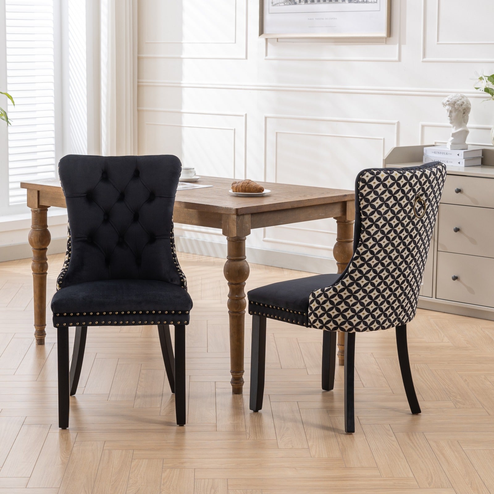 Modern High-end Tufted Solid Wood Velvet Dining Chair(Set of 2)