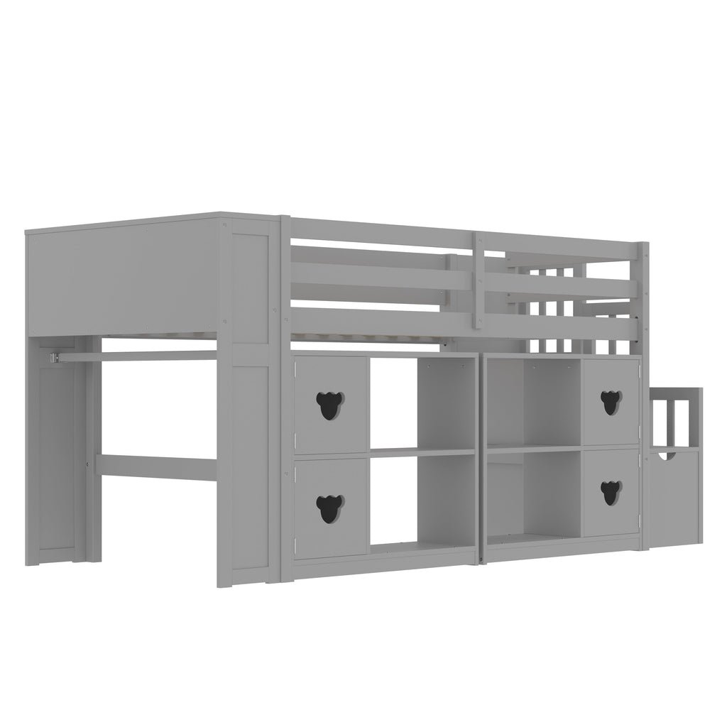 Kids Twin Loft Bed with Storage Cabinets