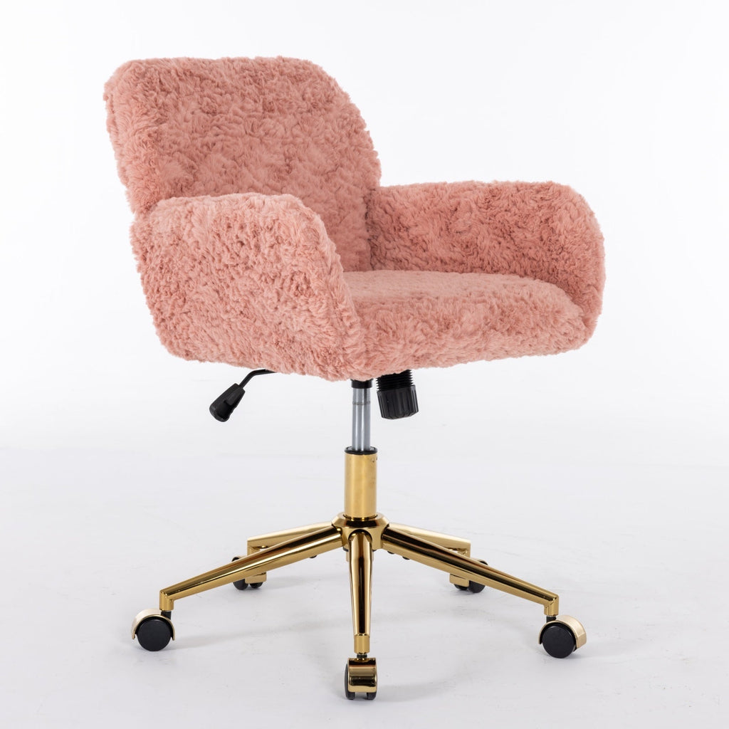 Artificial Rabbit Hair Home Office Chair with Golden Metal Base