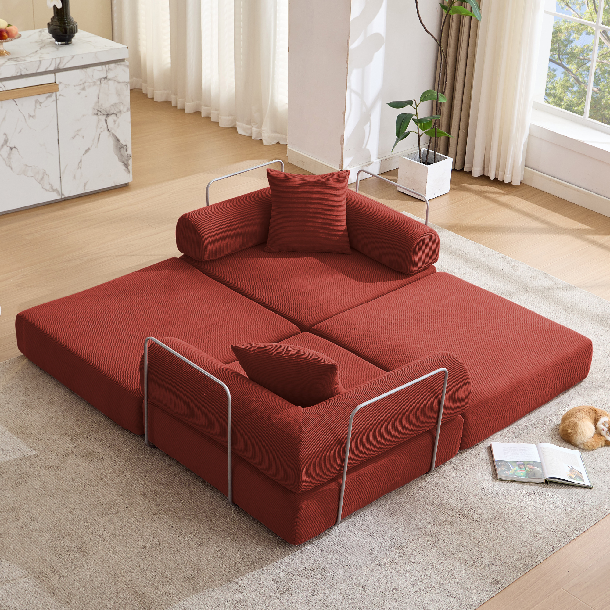 2 Seat Convertible Couch Folding Mattress Couch Sofa Bed