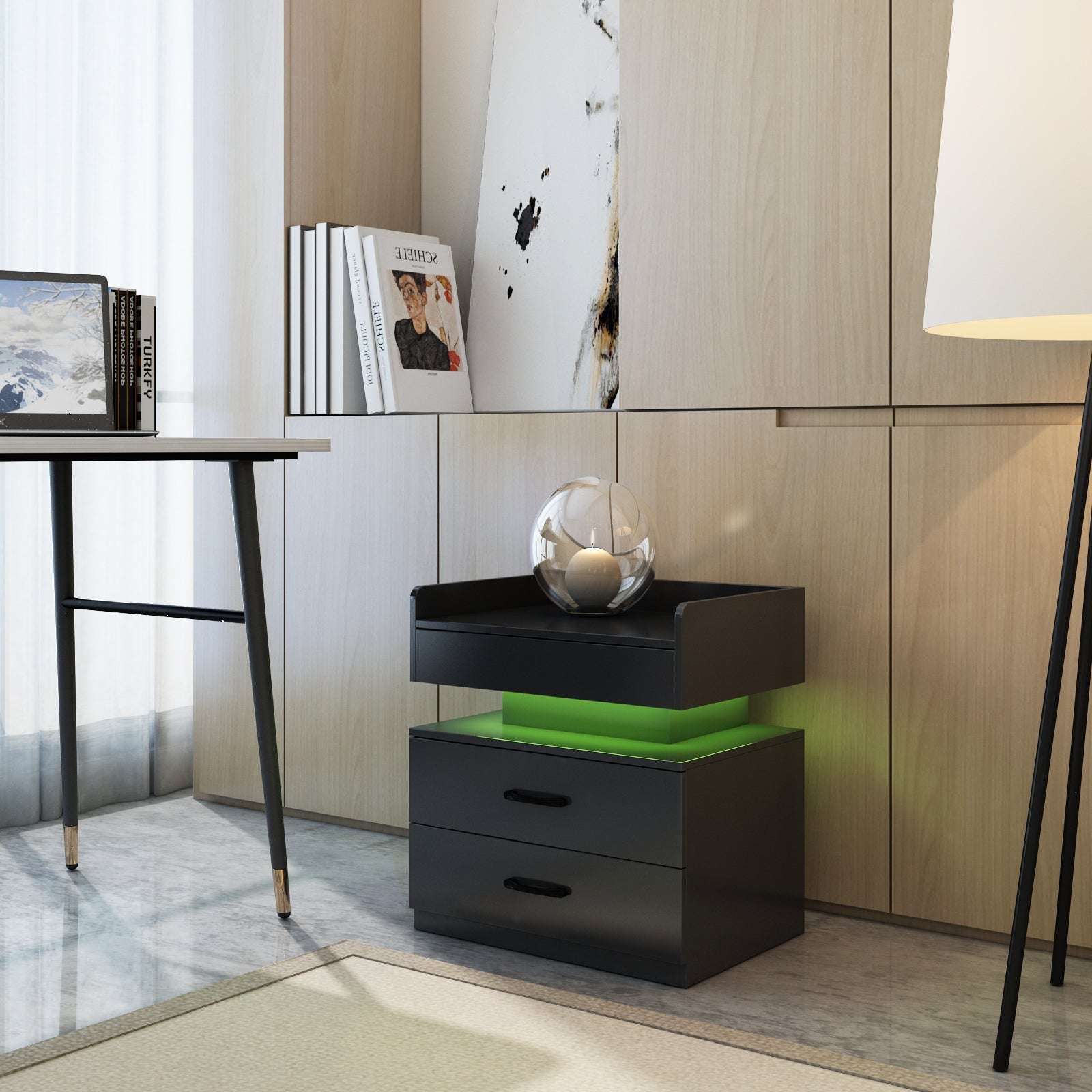 Nightstand with Remote-Controlled LED Strip Light