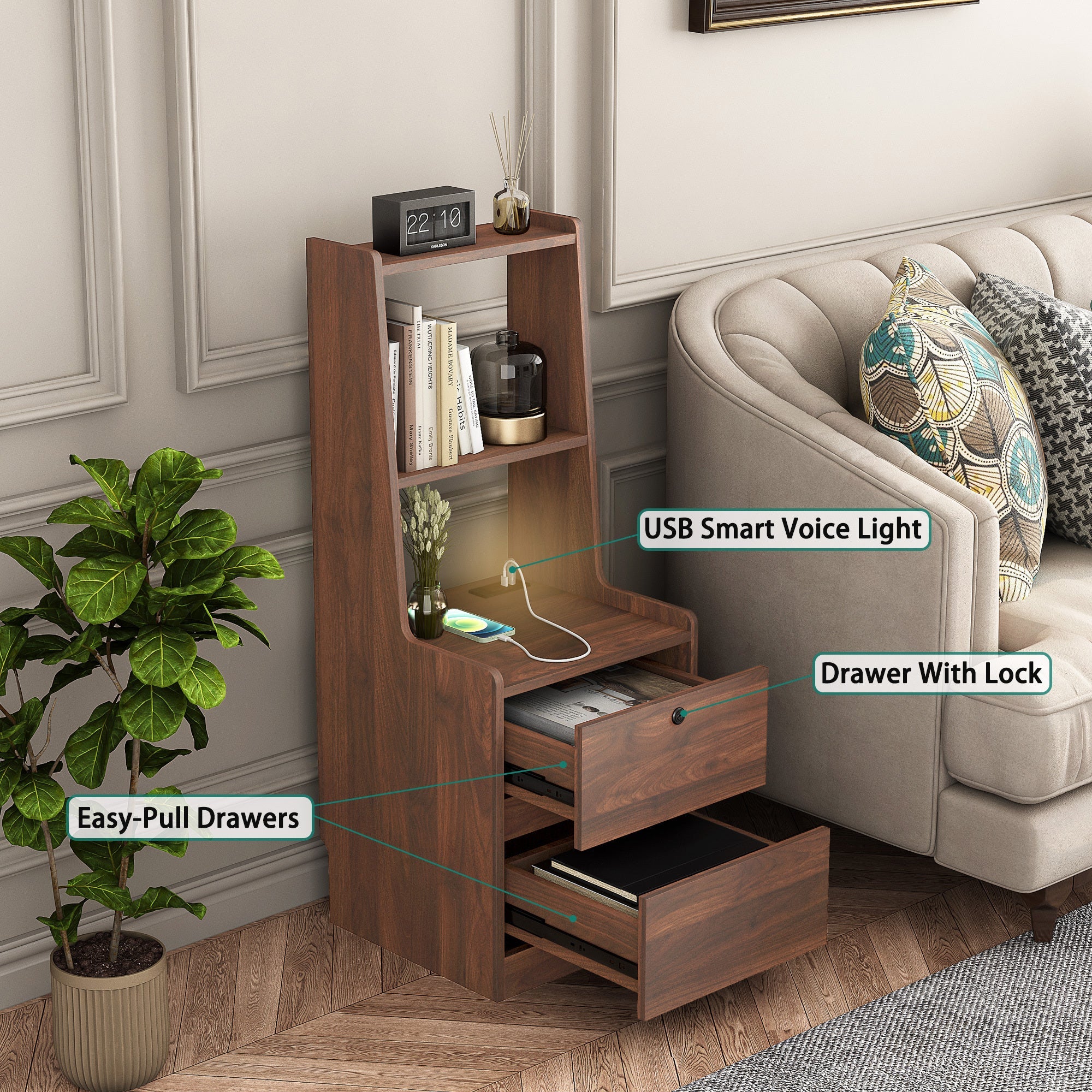 Modern Smart Nightstand with Charging Station