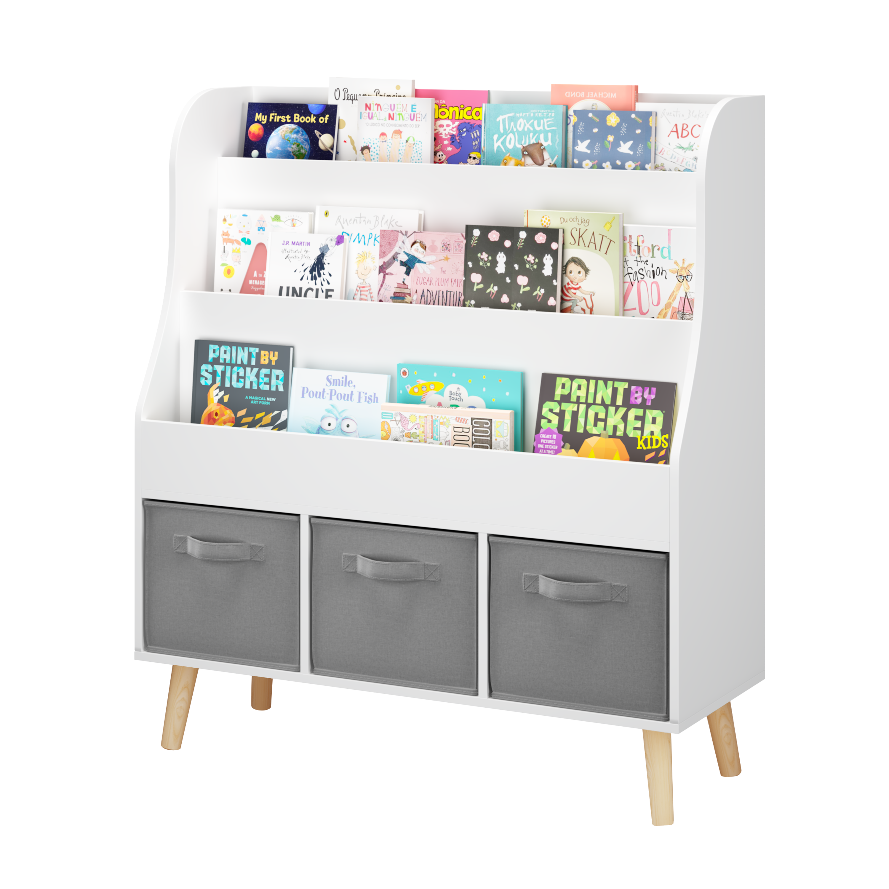 Kids Bookshelf with 3 Fabric Storage Bins
