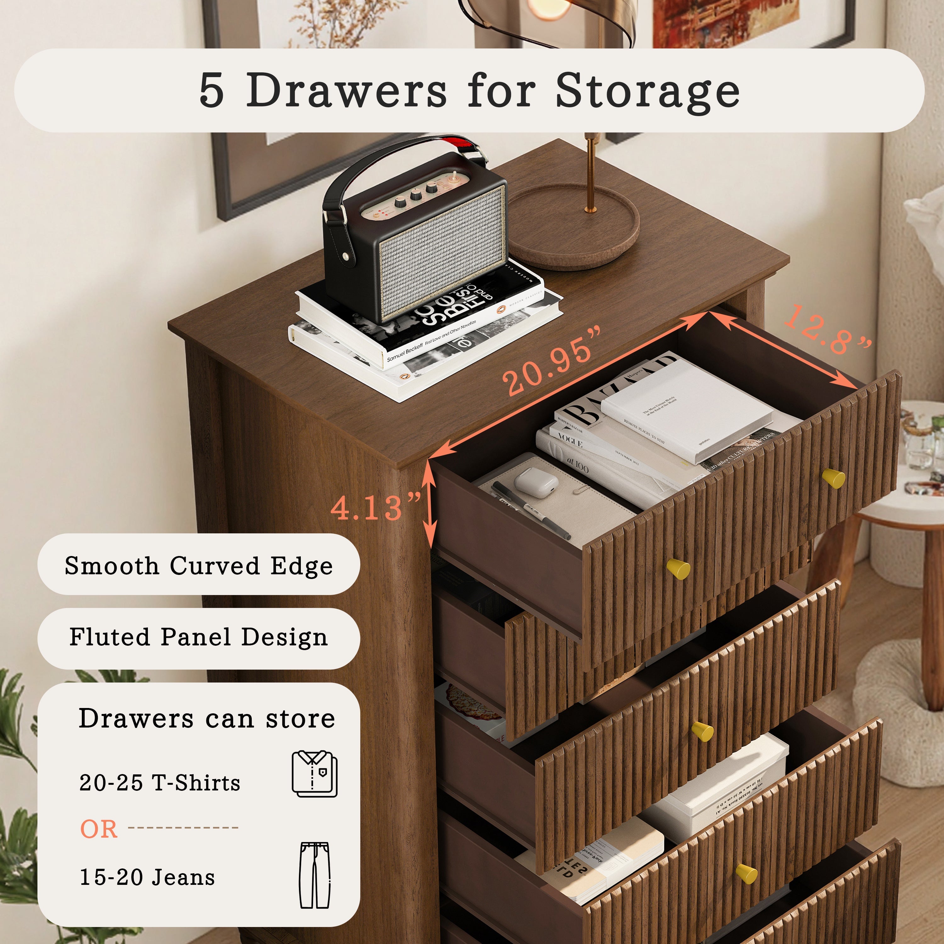 45 Inch Tall Modern Chest of Drawers