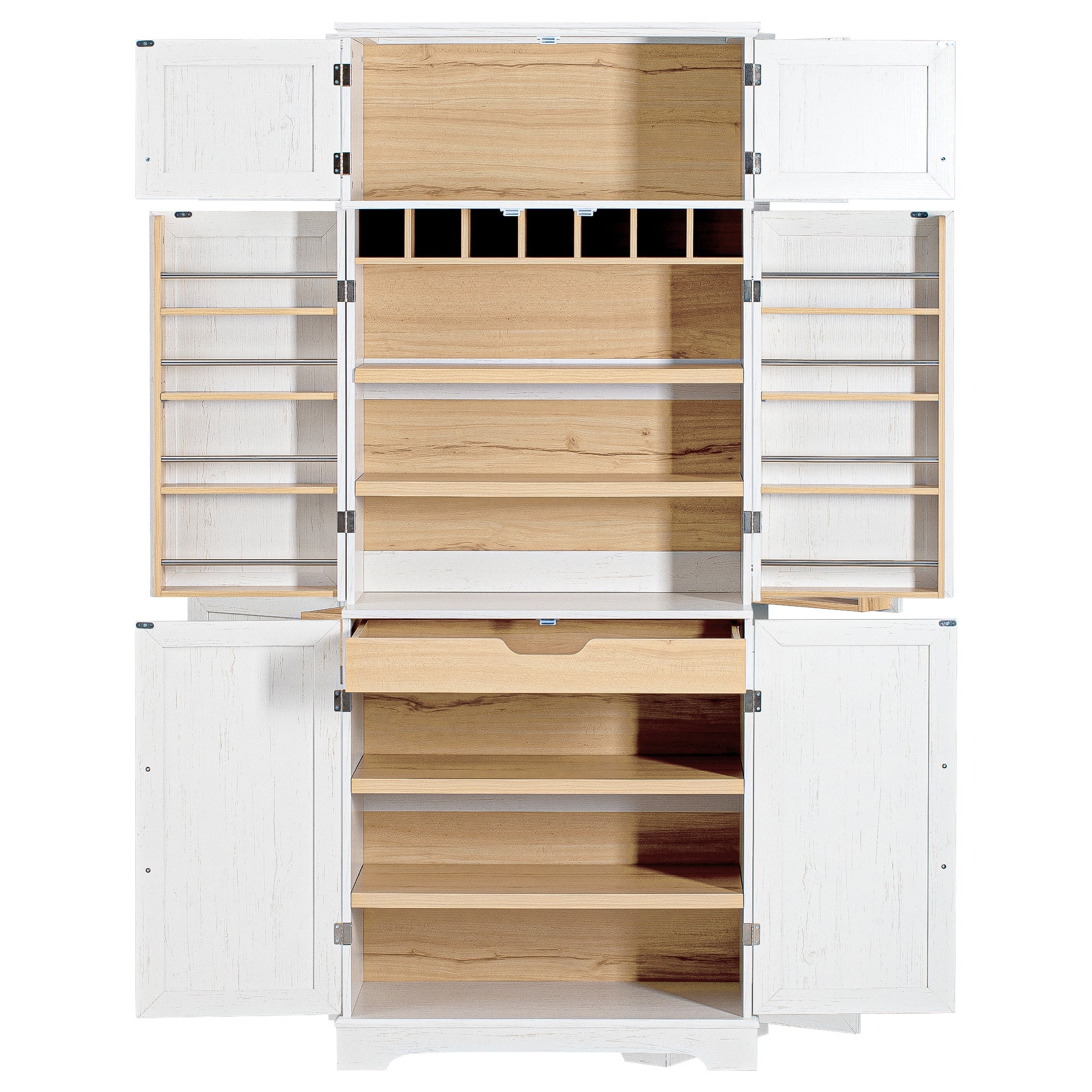 78" Tall Farmhouse Kitchen Pantry Cabinet with Shelves Drawer Wine Rack