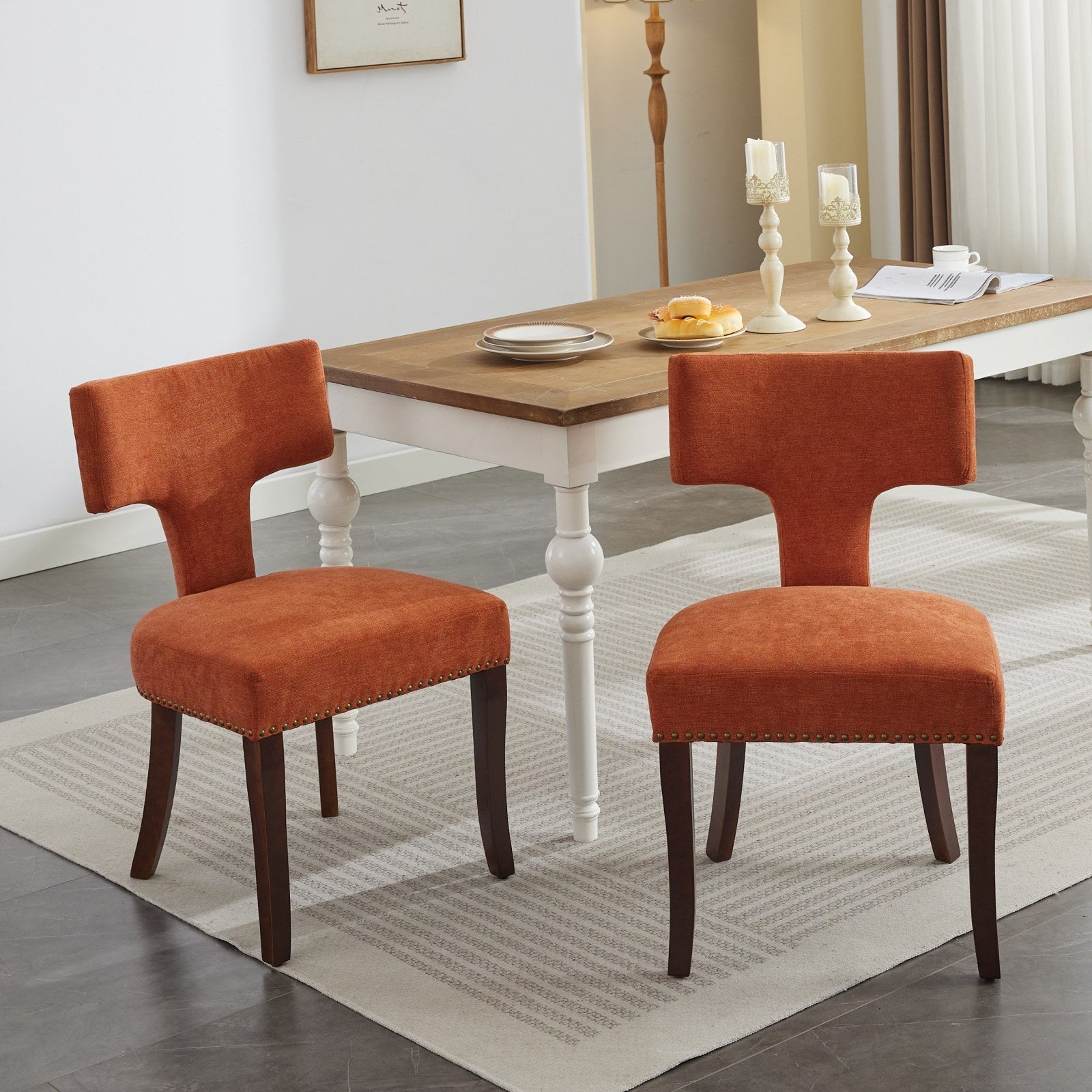 Mid Century Farmhouse Linen Fabric Dining Chairs (Set of 2)