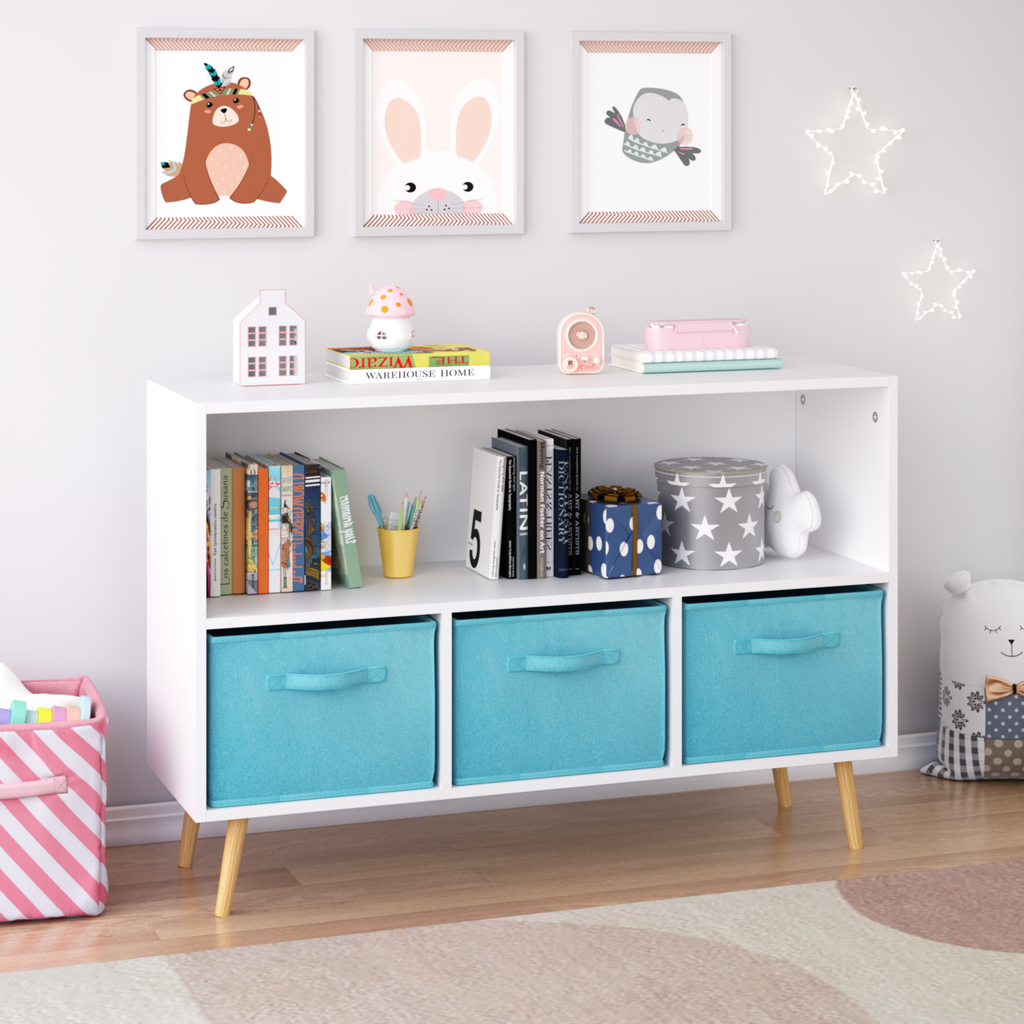 Children's Book Display Kids Bookcase with 3 Fabric Bins