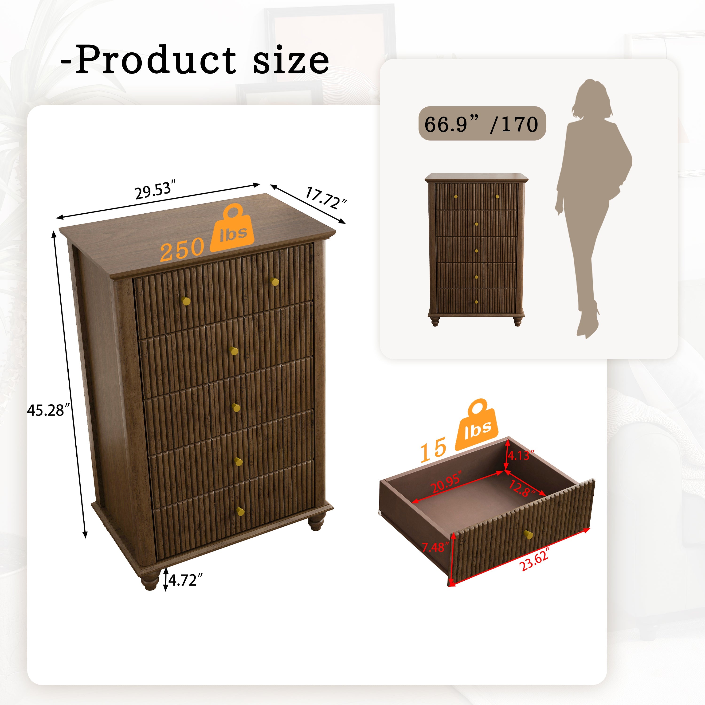 45 Inch Tall Modern Chest of Drawers
