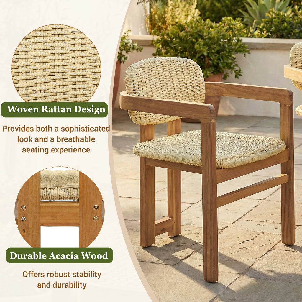 2-seat Woven Outdoor Chairs, Comfy Patio Seating with Elegant Teak Finish