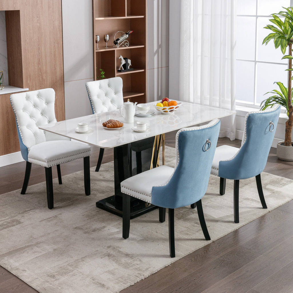Tufted Solid Wood PU Upholstered Dining Chair with Wood Legs (Set of 2)