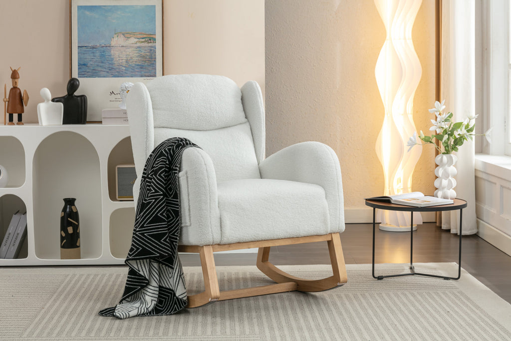 Teddy Fabric Rocking Chair with Packet Wood Legs