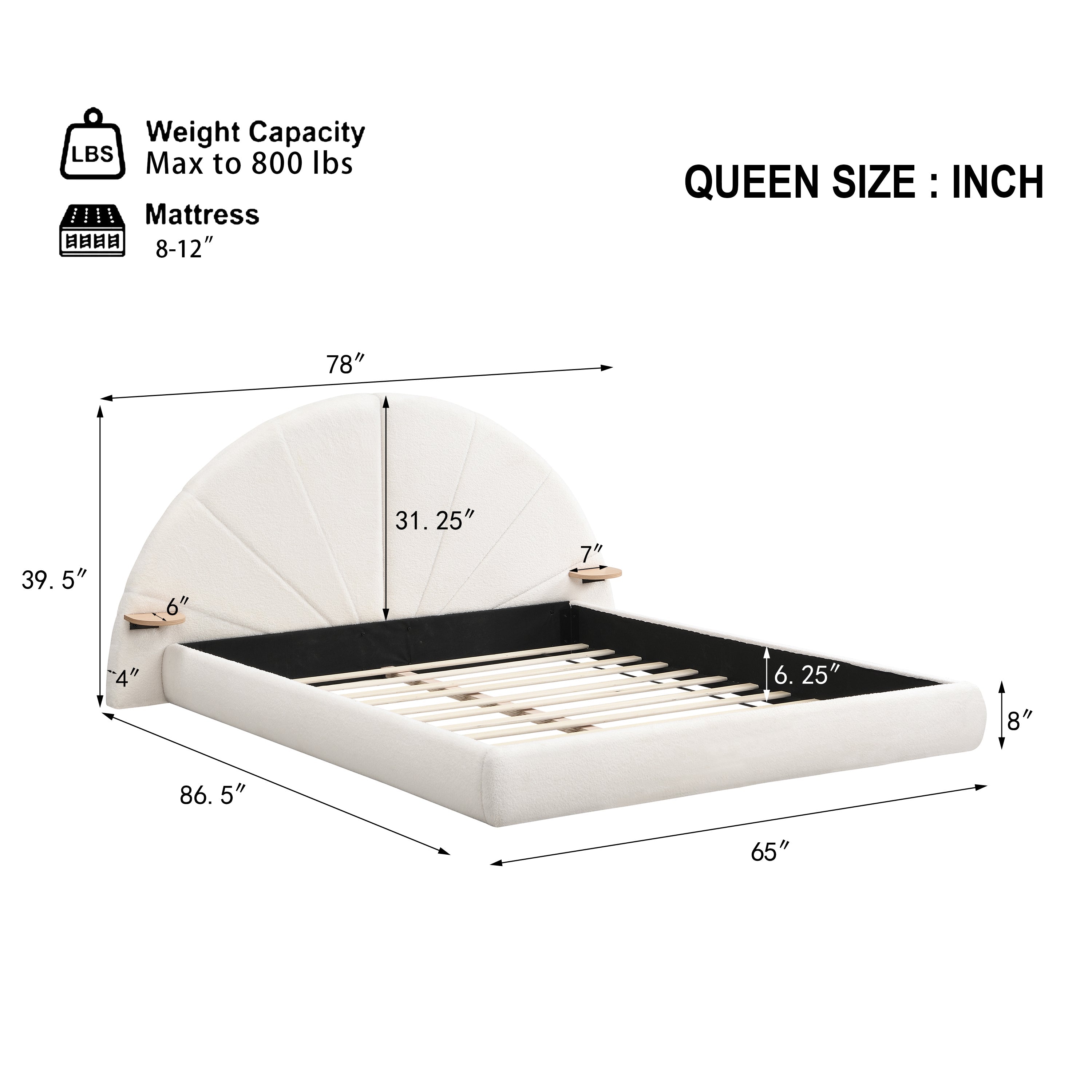 Unique Arched Boucle Bed with Small Table