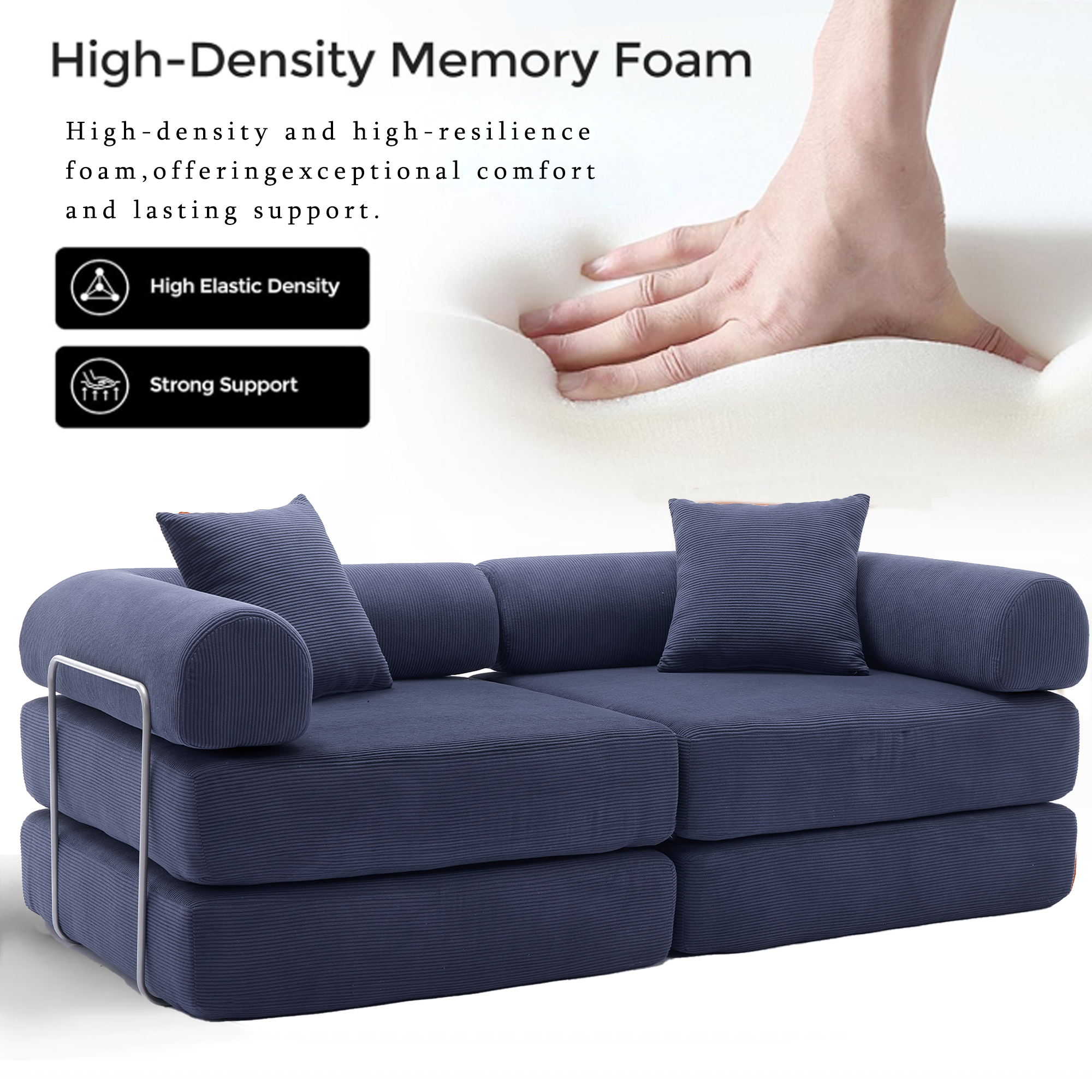 2 Seat Convertible Couch Folding Mattress Couch Sofa Bed