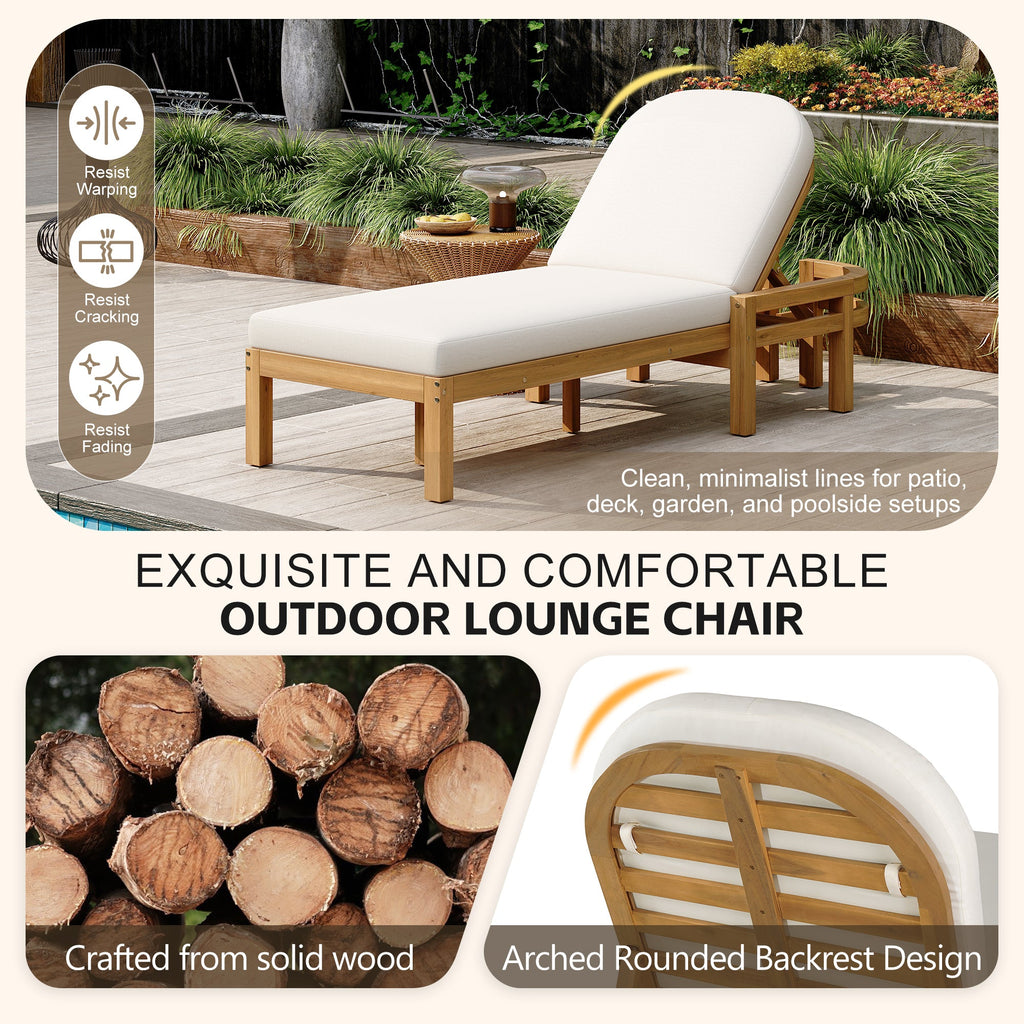 Acacia Wood Chaise Lounge Chairs 5-Position Adjustable Backrest for Patio Poolside