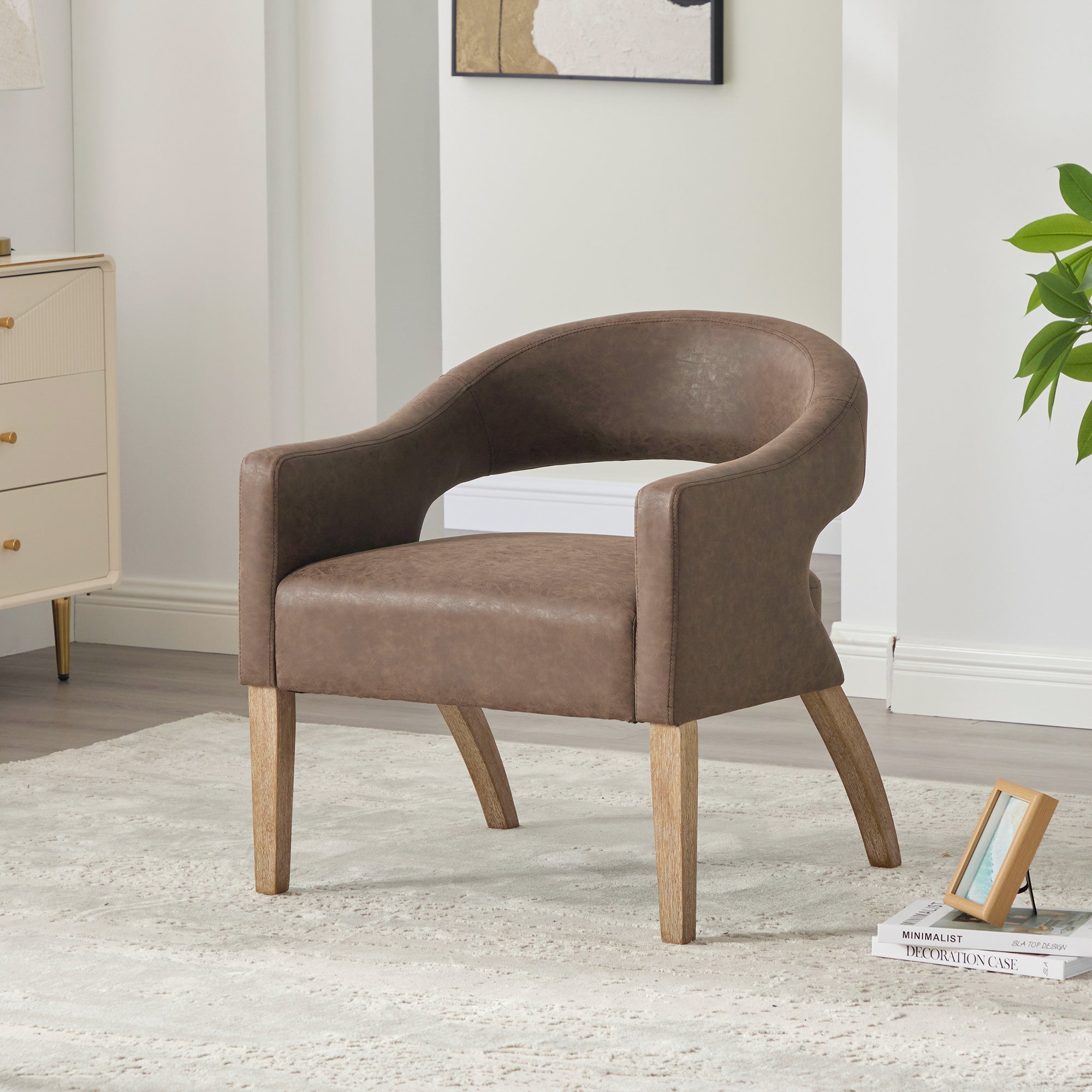 Modern Mid-Century PU Upholstered Open Back Armchair
