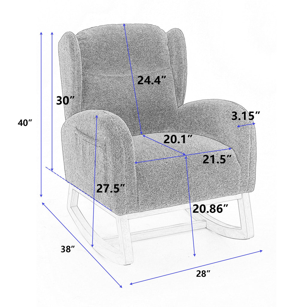 Teddy Fabric Rocking Chair with Packet Wood Legs