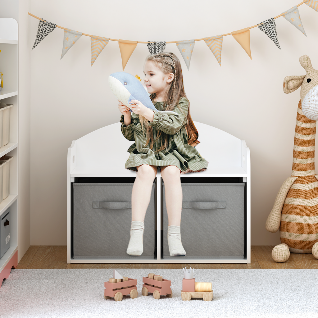 Kids Wooden Toy Box with Collapsible Fabric Drawers