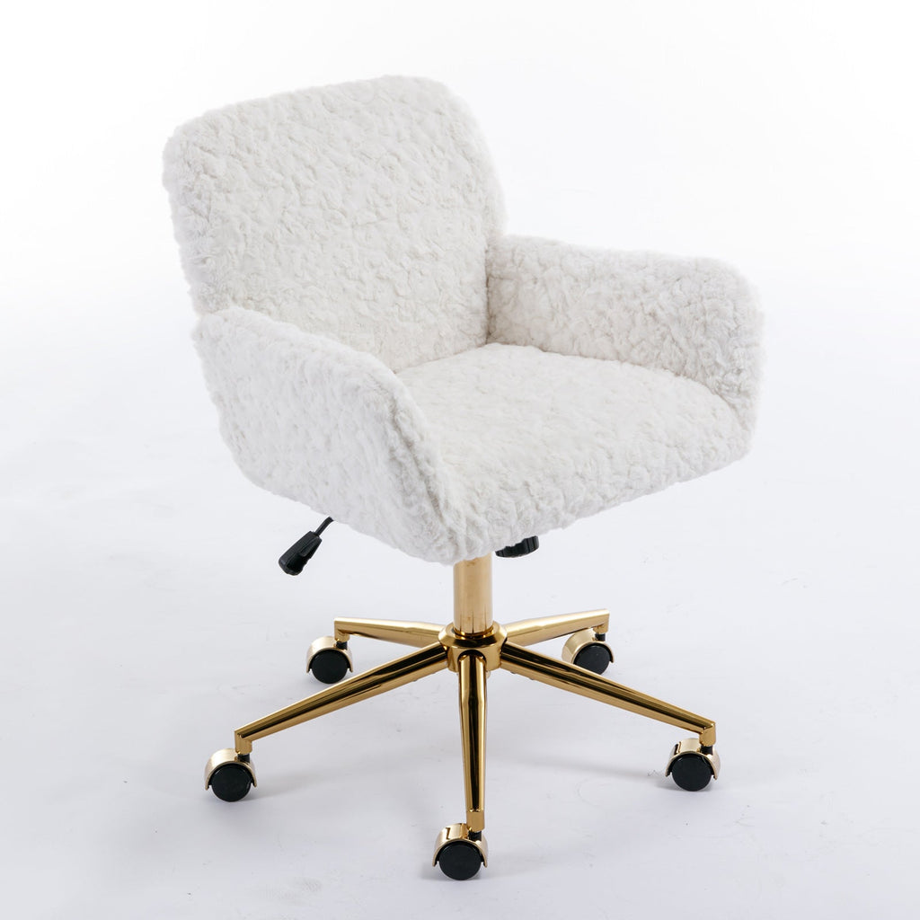 Artificial Rabbit Hair Home Office Chair with Golden Metal Base