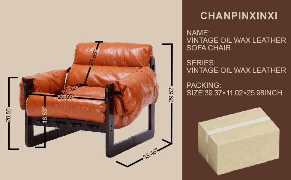 Medieval Modern Lounge Chair Removable Armrests Vintage Oil Wax Leather Sofa