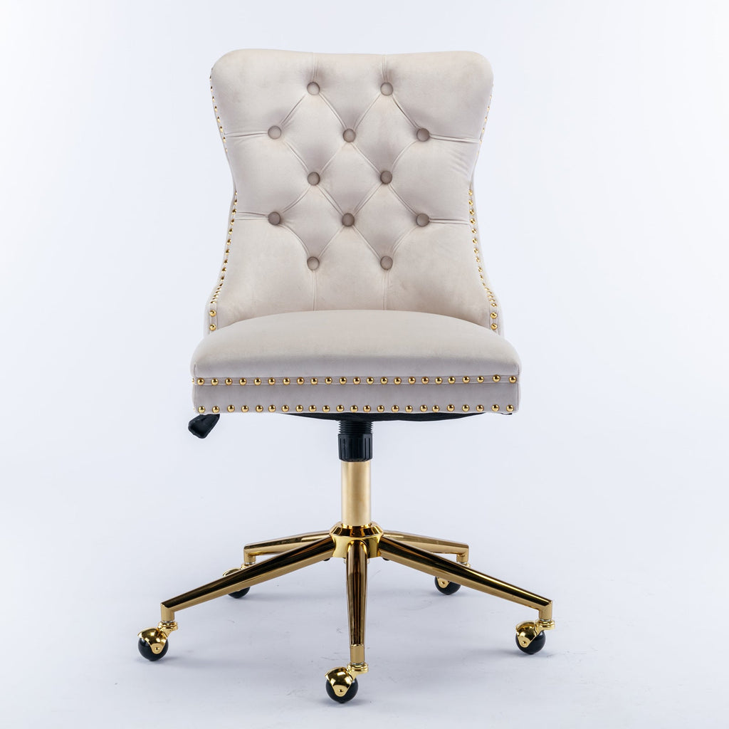 Adjustable Velvet Upholstered Tufted Button Home Office Chair