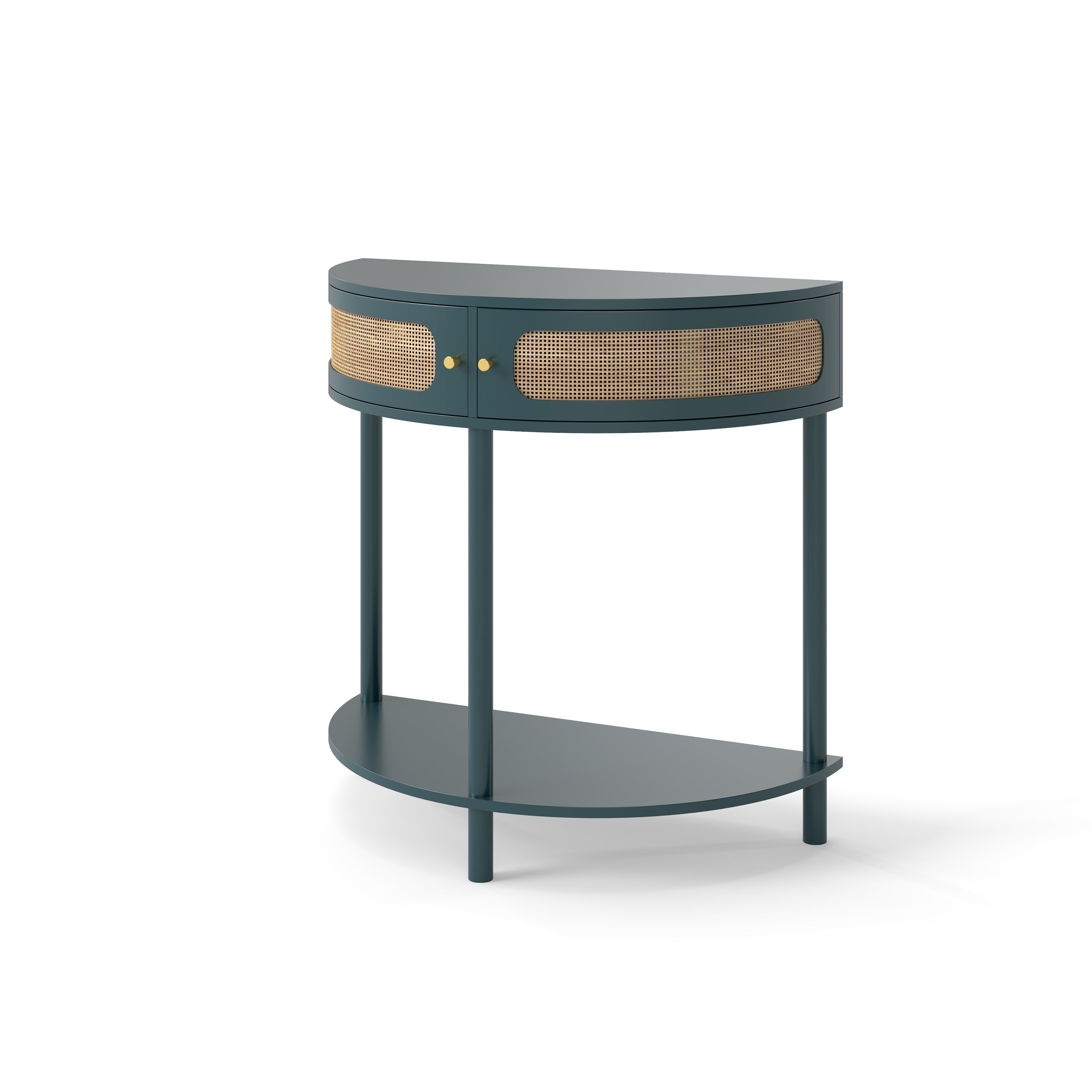 Rattan Semi Circle End Table with 2 Rattan Storage Cabinet