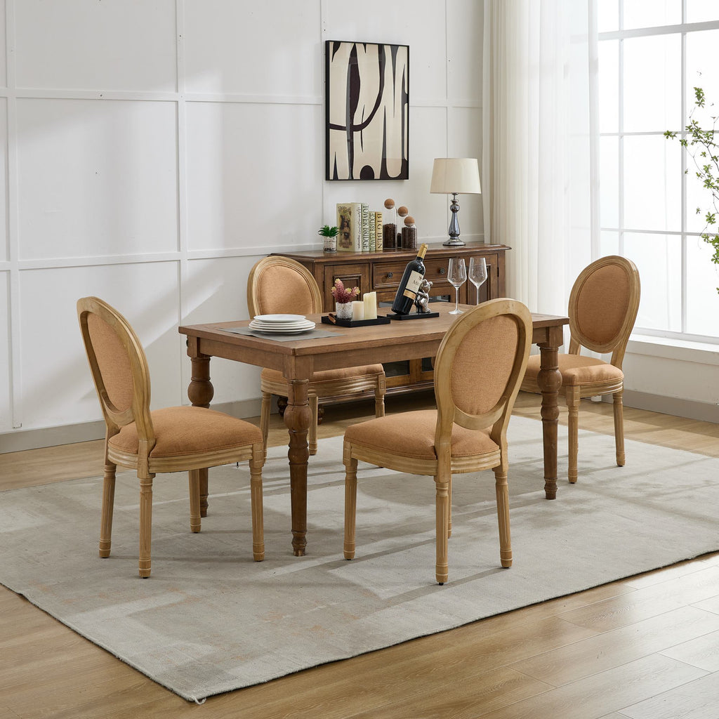 French Style Solid Wood Frame Linen Fabric Back Dining Chair (Set of 2)