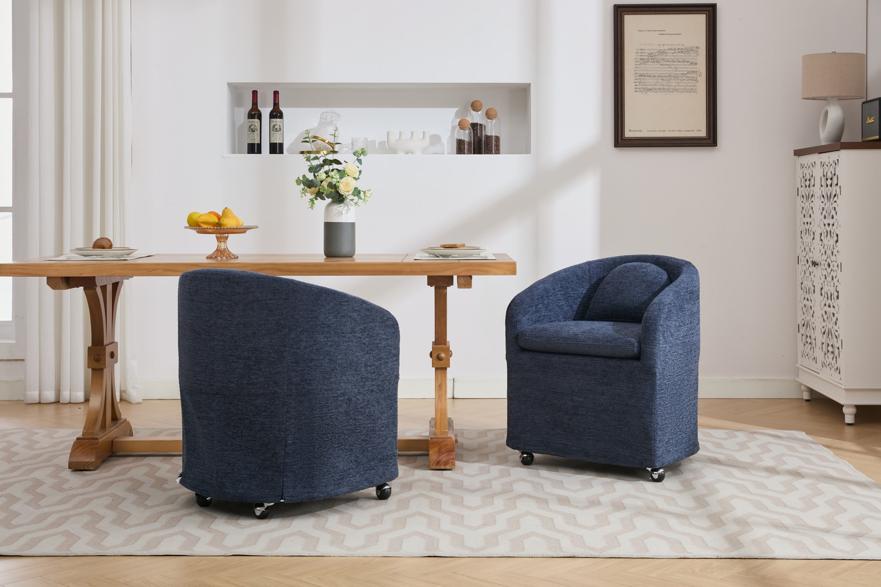 Modern Chenille Fabric Dining Armchair with Back Cushion
