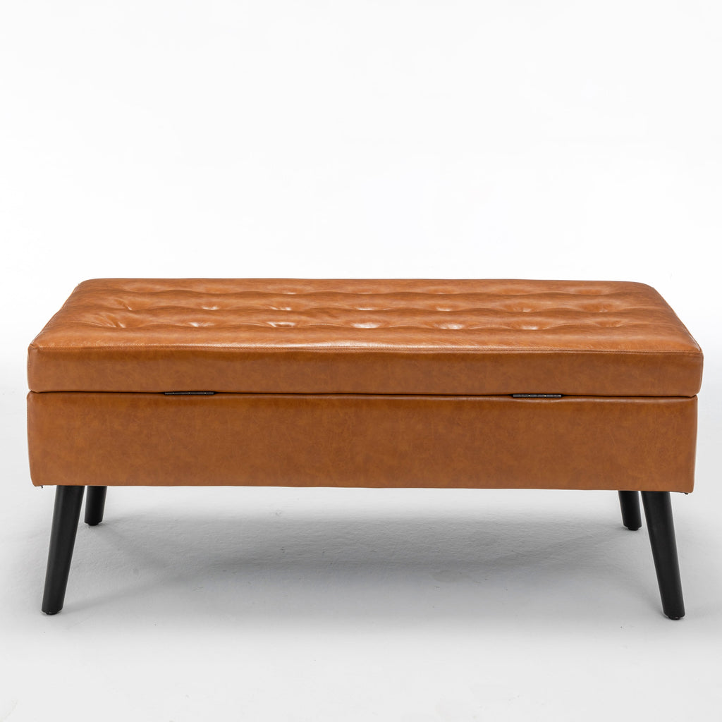 Brown PU Leather Storage Bench