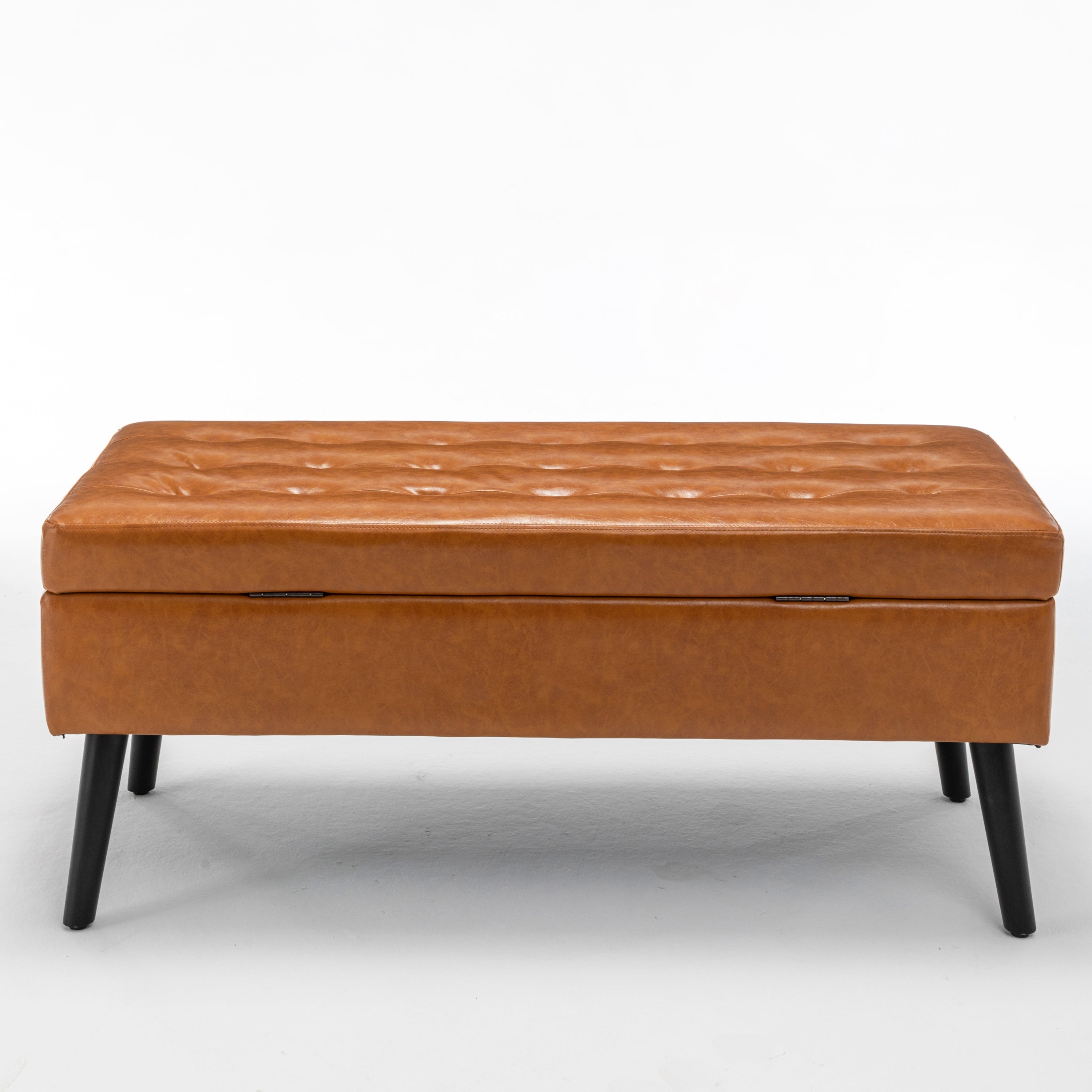 Brown PU Leather Storage Bench