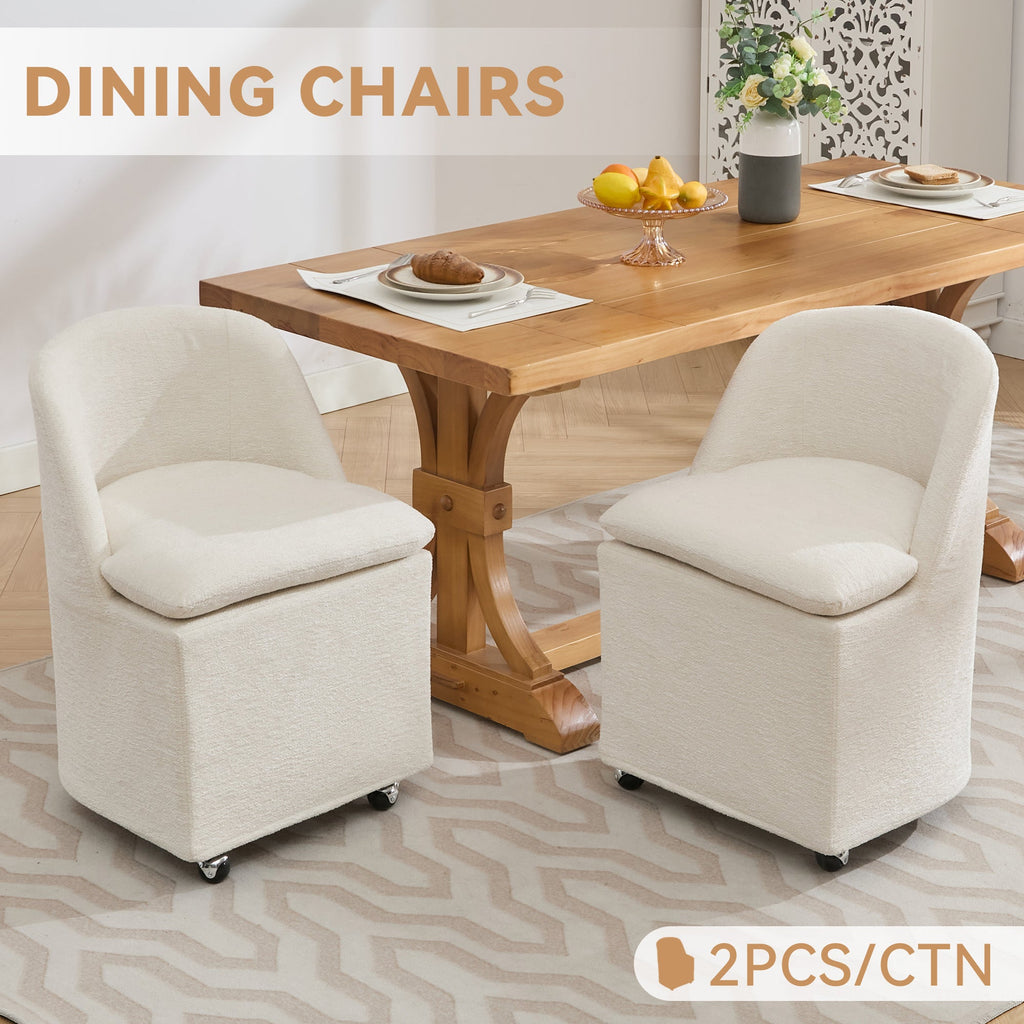 Chenille Fabric Dining Chairs with Universal Wheels