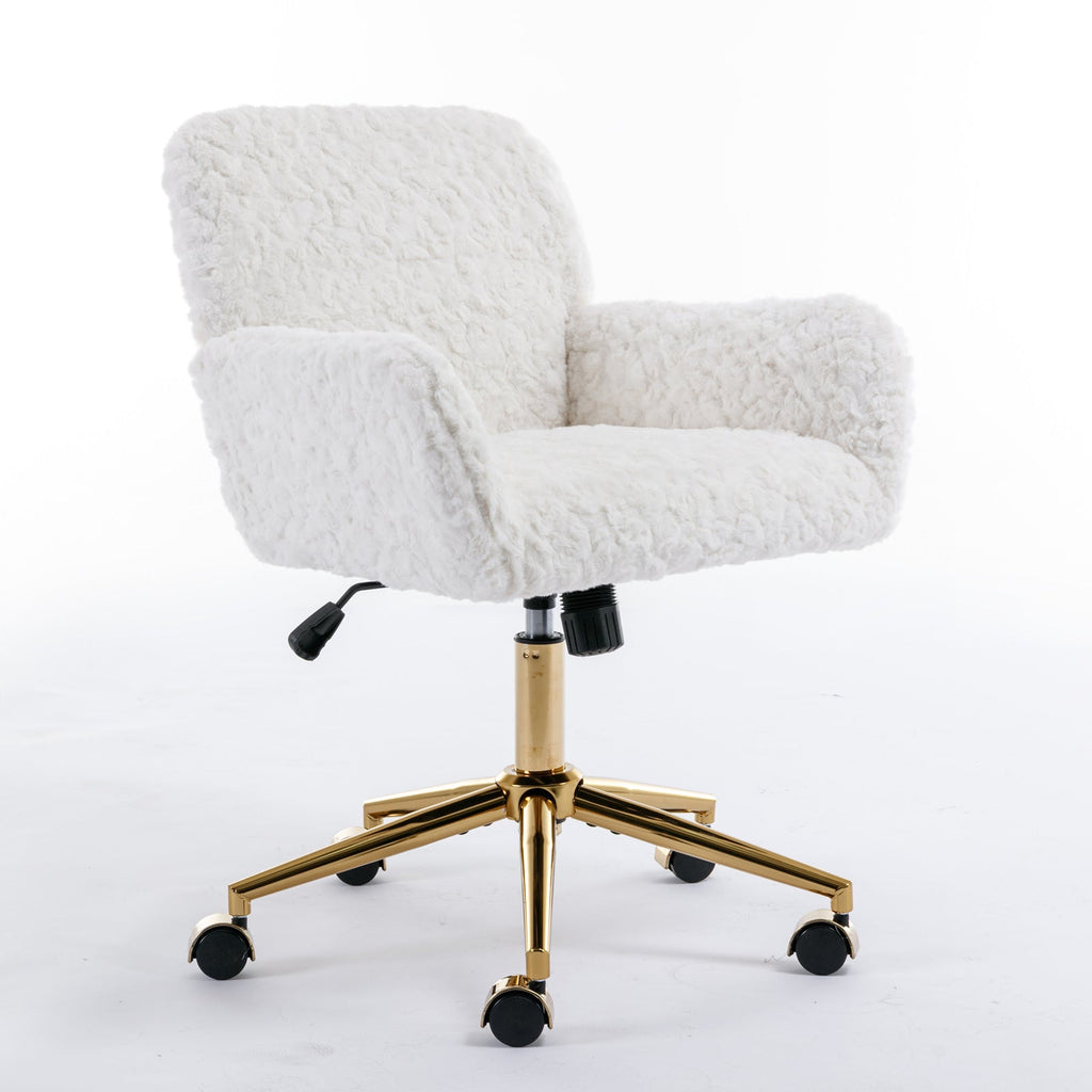 Artificial Rabbit Hair Home Office Chair with Golden Metal Base