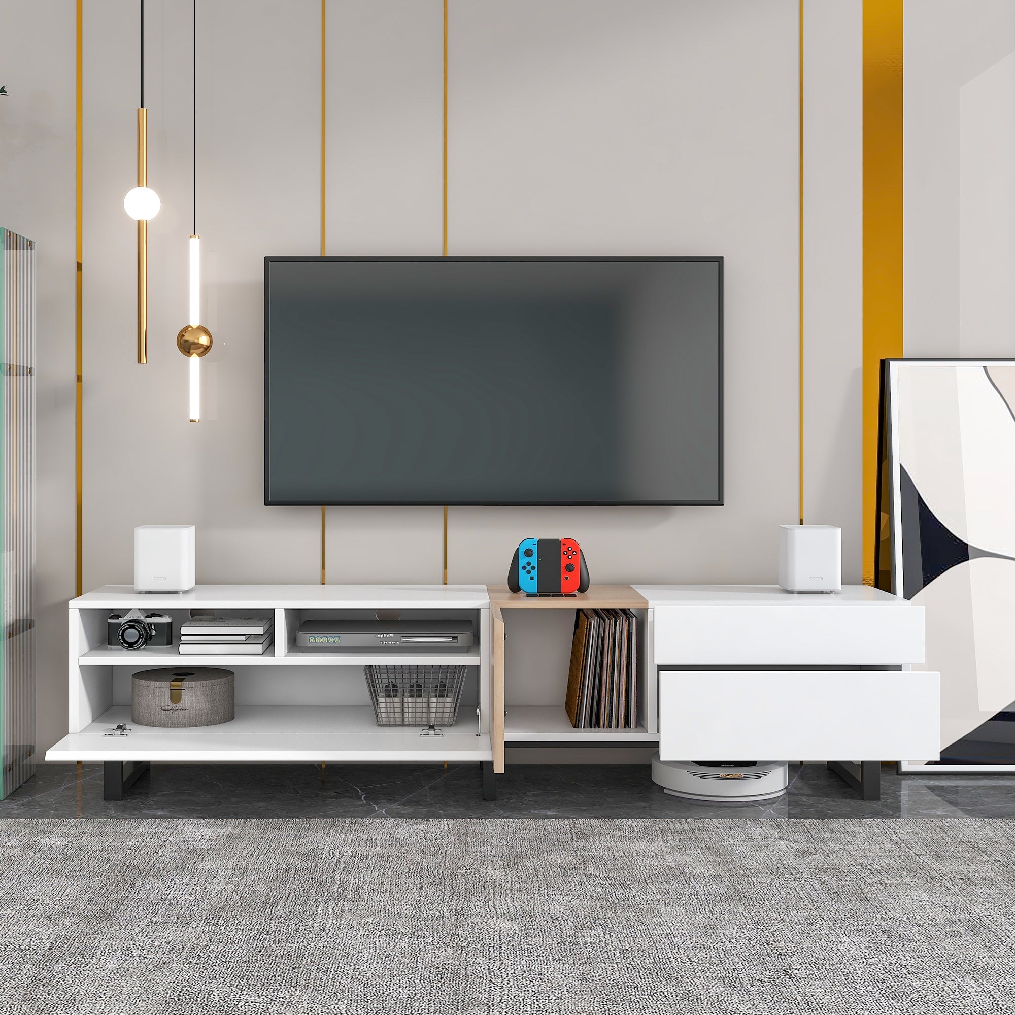 Modern TV Stand for 80'' TV with Double Storage Space