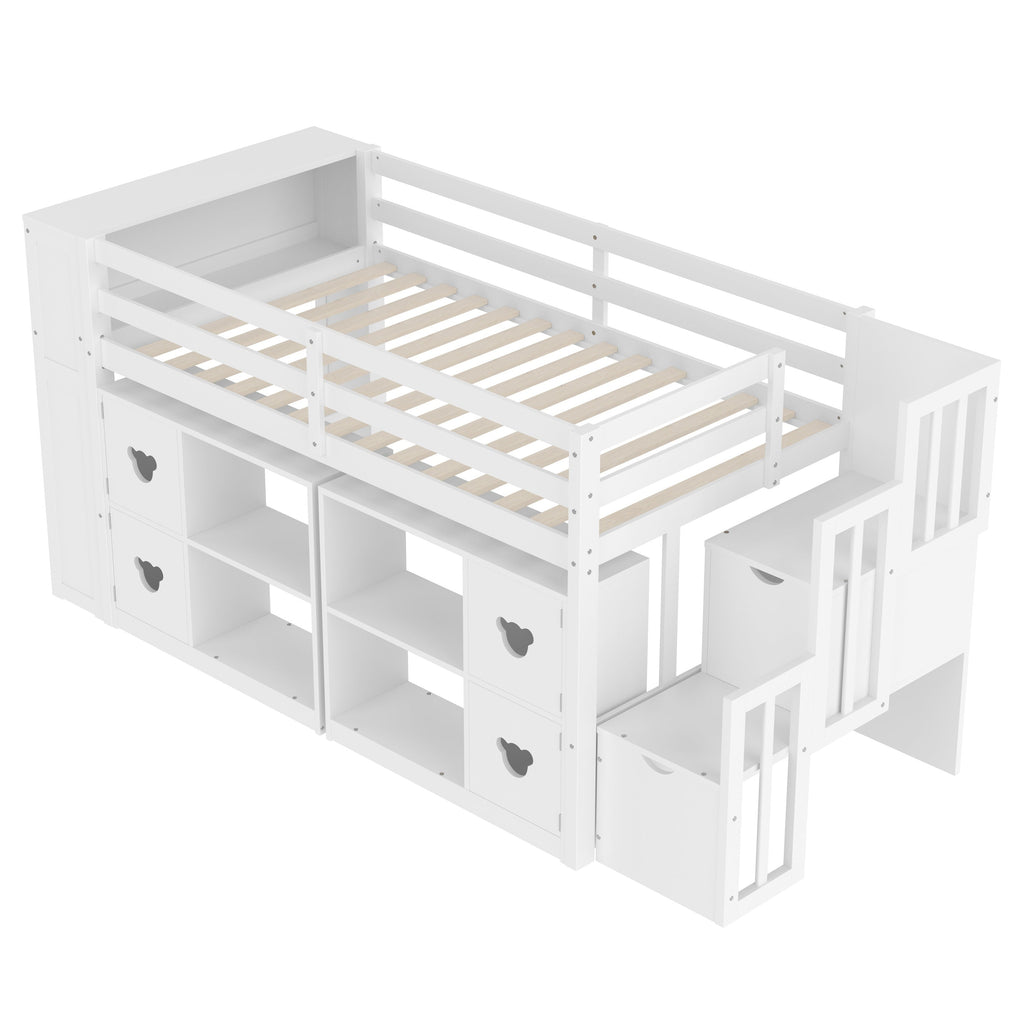 Kids Twin Loft Bed with Storage Cabinets