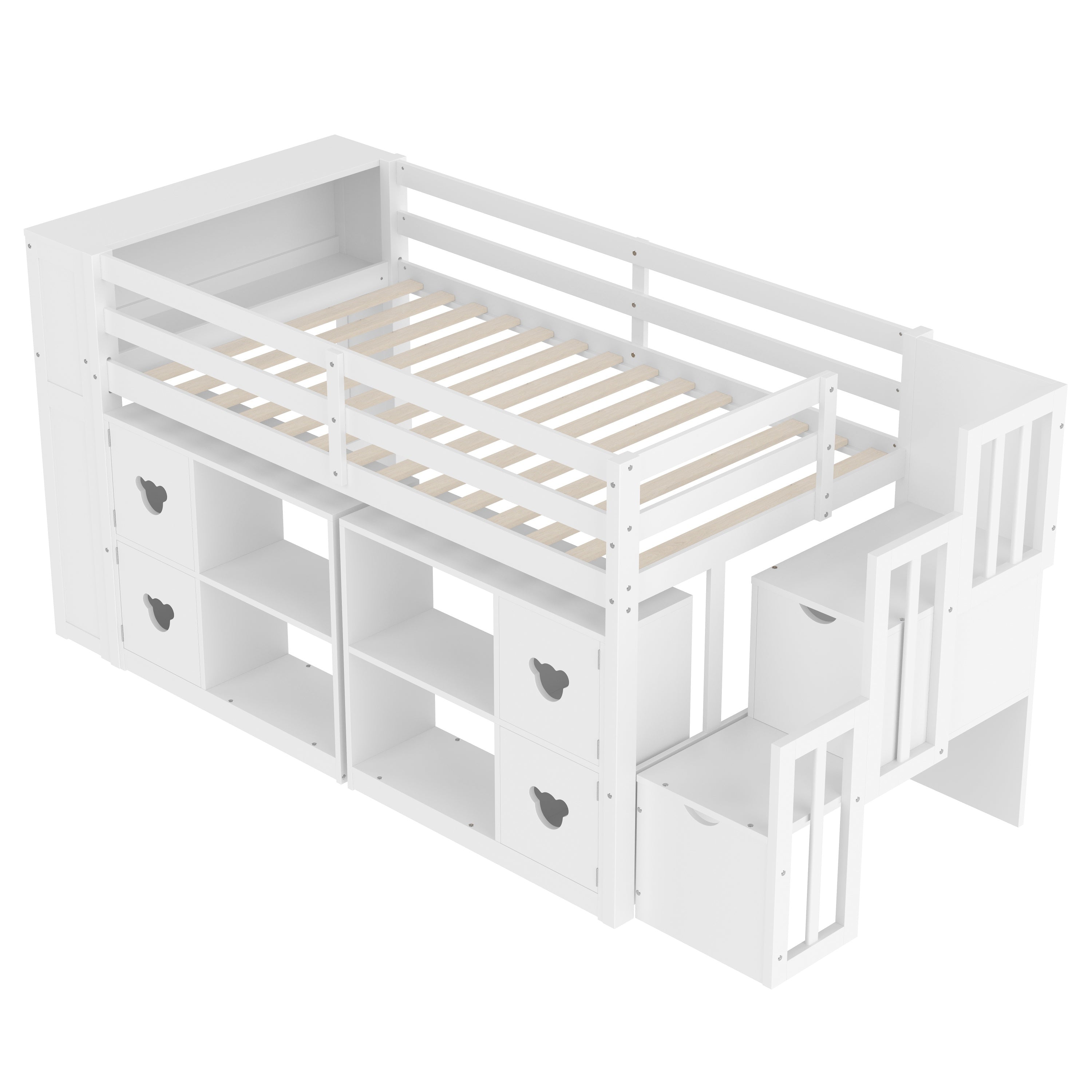 Kids Twin Loft Bed with Storage Cabinets