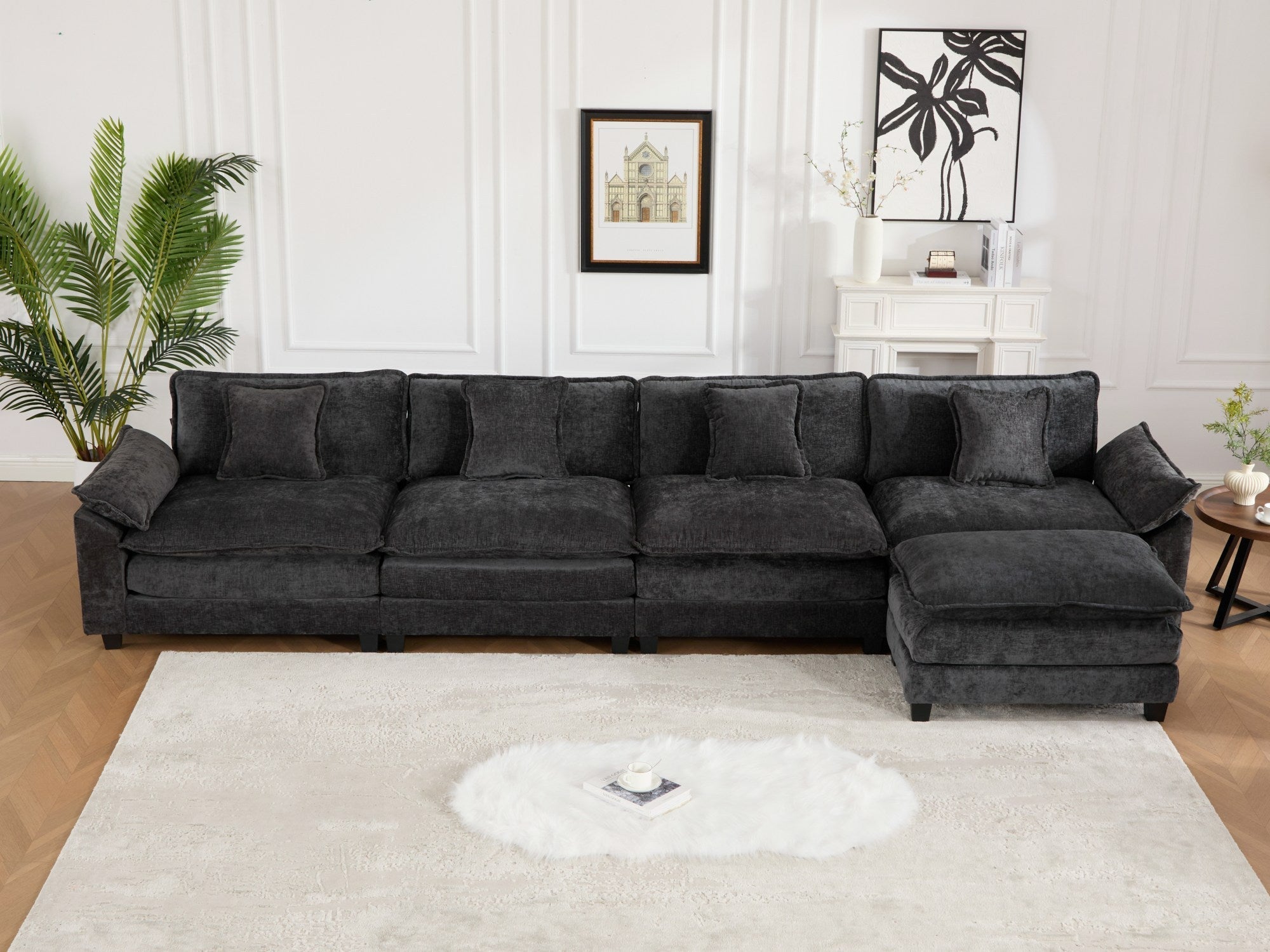Modern Comfy Upholstered Seat Cushion Sectional Couch (Ottoman is Not Included)