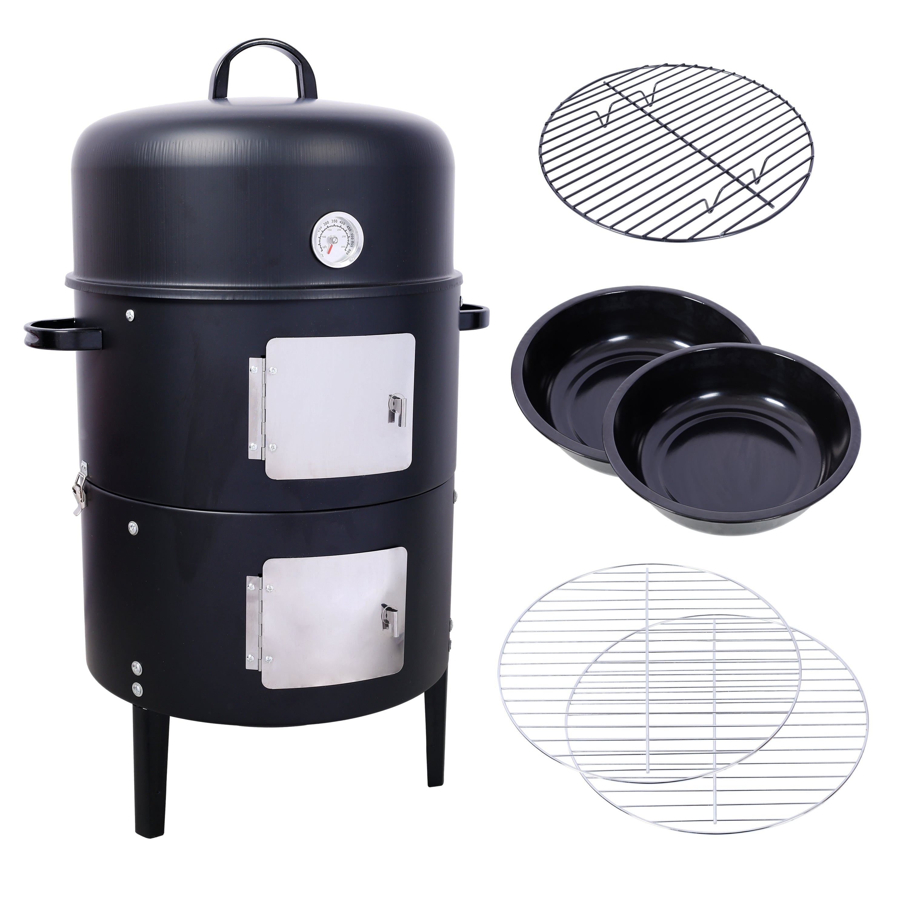 17 Inch Steel Charcoal Smoker Heavy Duty BBQ Grill Outdoor Cooking Black