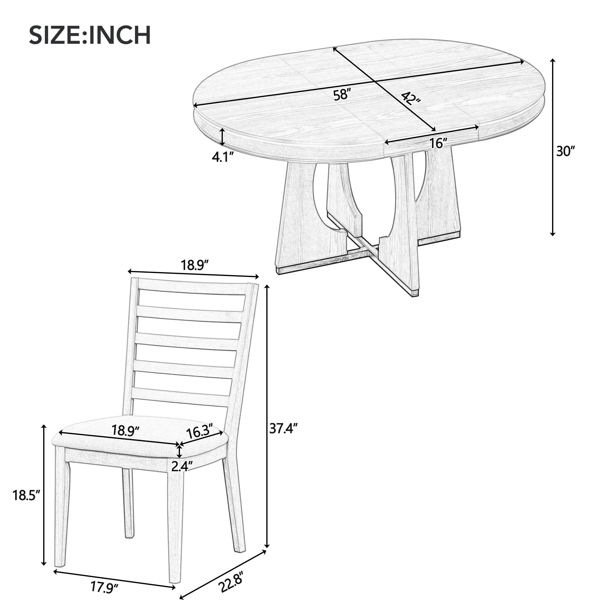 5-Piece Retro Extendable Dining Table Set with 16" Removable Leaf