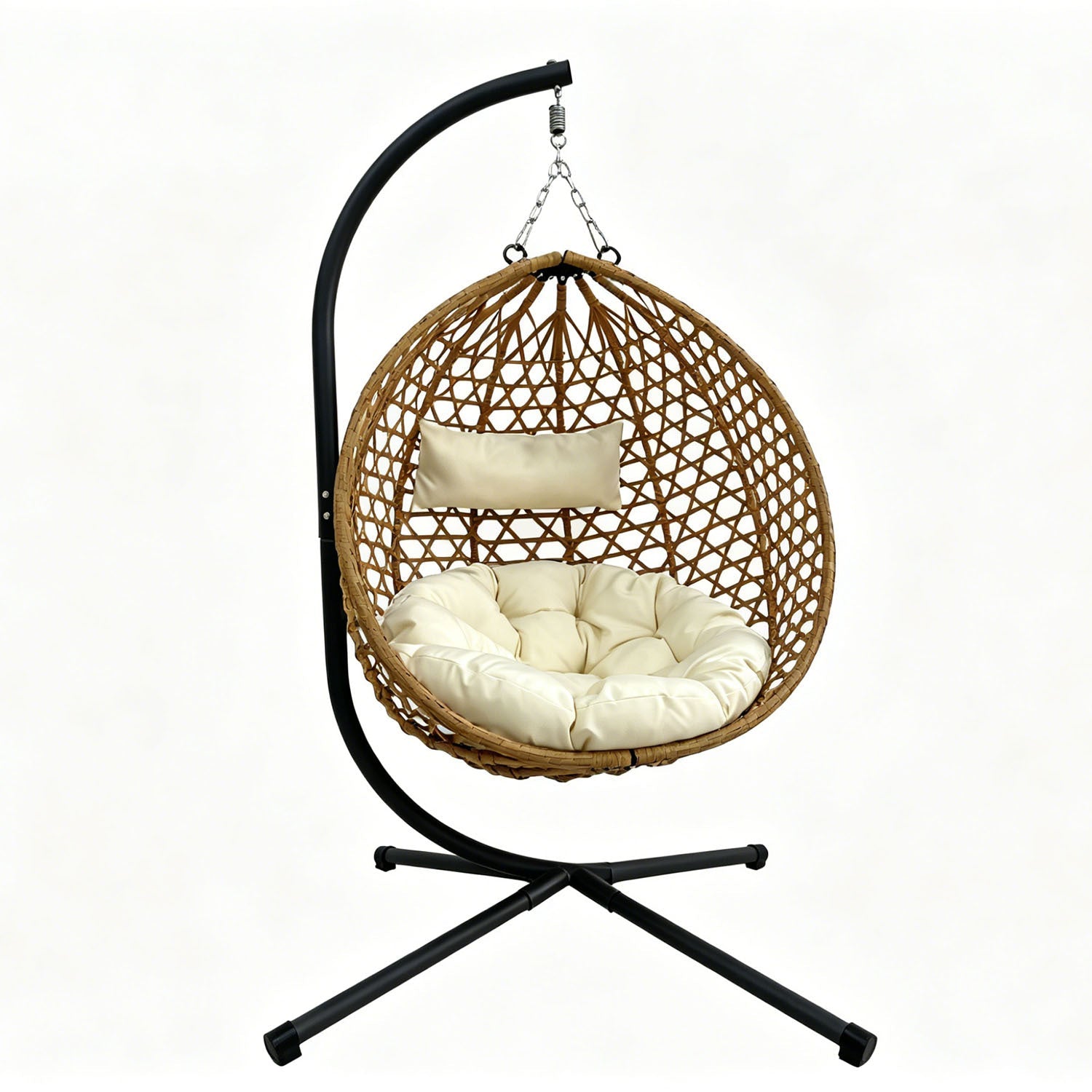 Folding PE Rattan Hanging Egg Chair with Aluminum Steel Frame