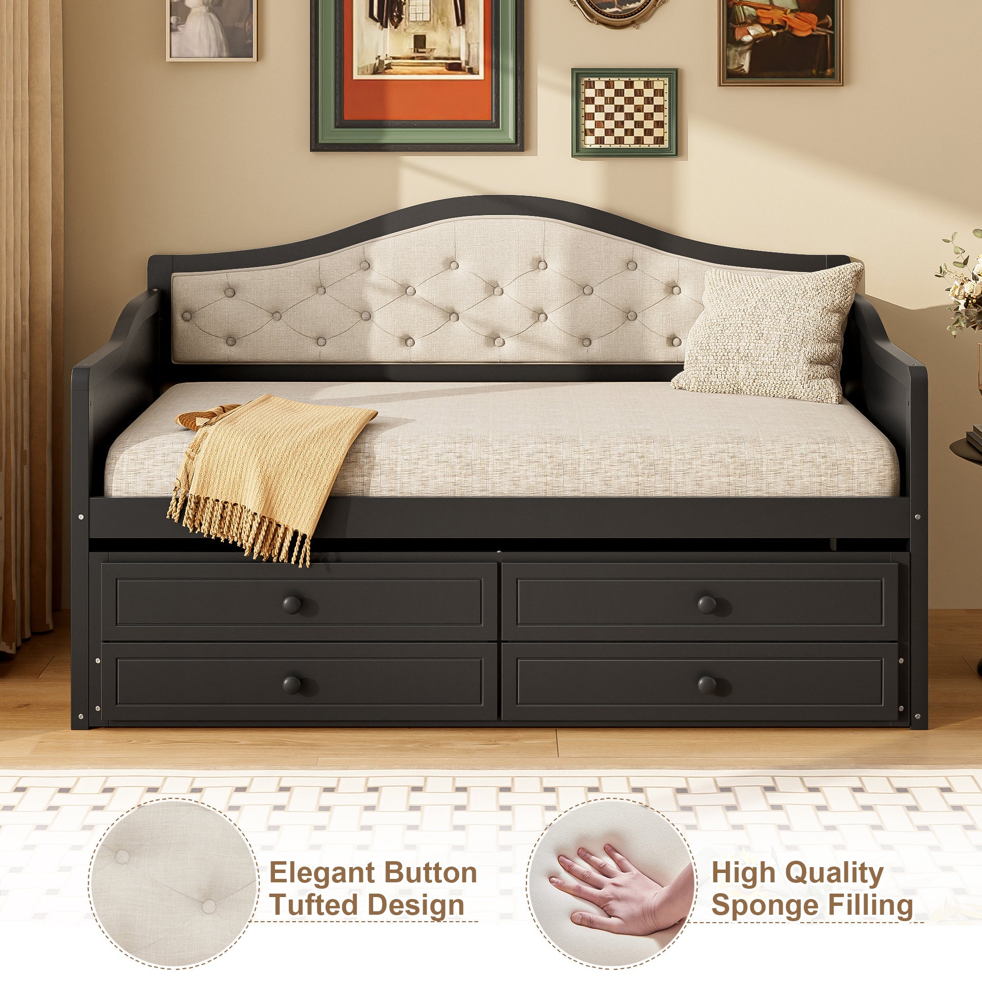 Wooden Twin Sofa Bed with Trundle
