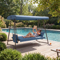 Outdoor Hanging Swing Bed 3-in-1 3-Seater Adjustable Canopy Waterproof Blue