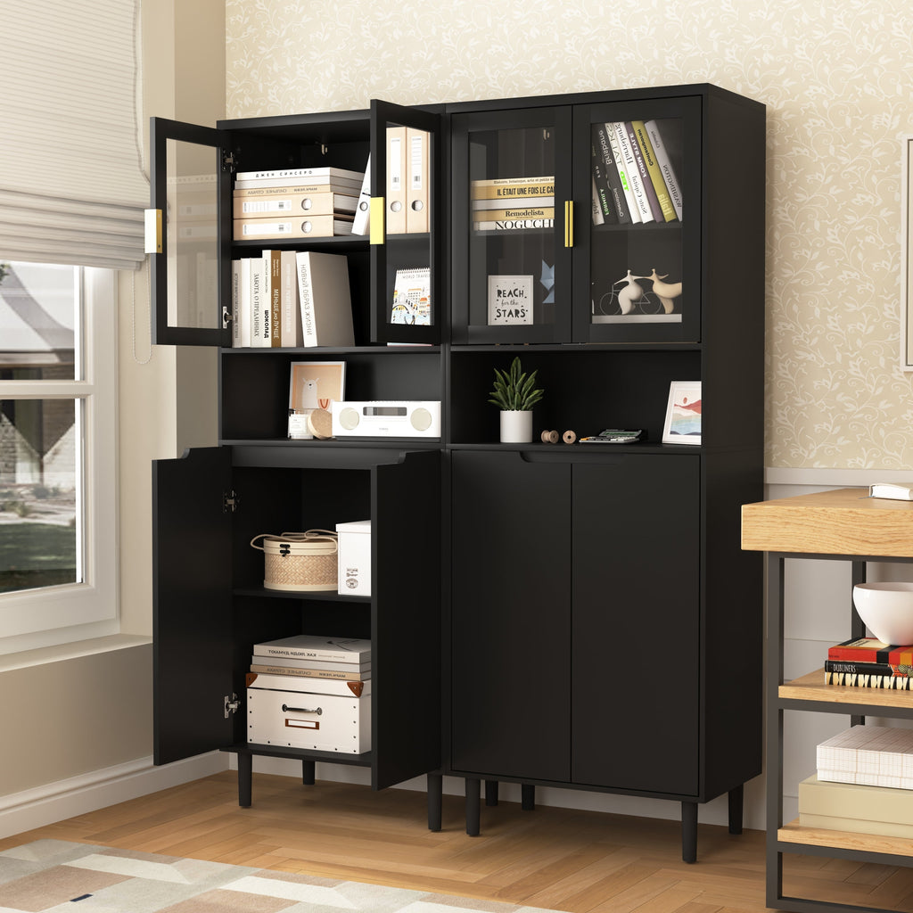 Tempered Glass Door Tall Storage Bookcase