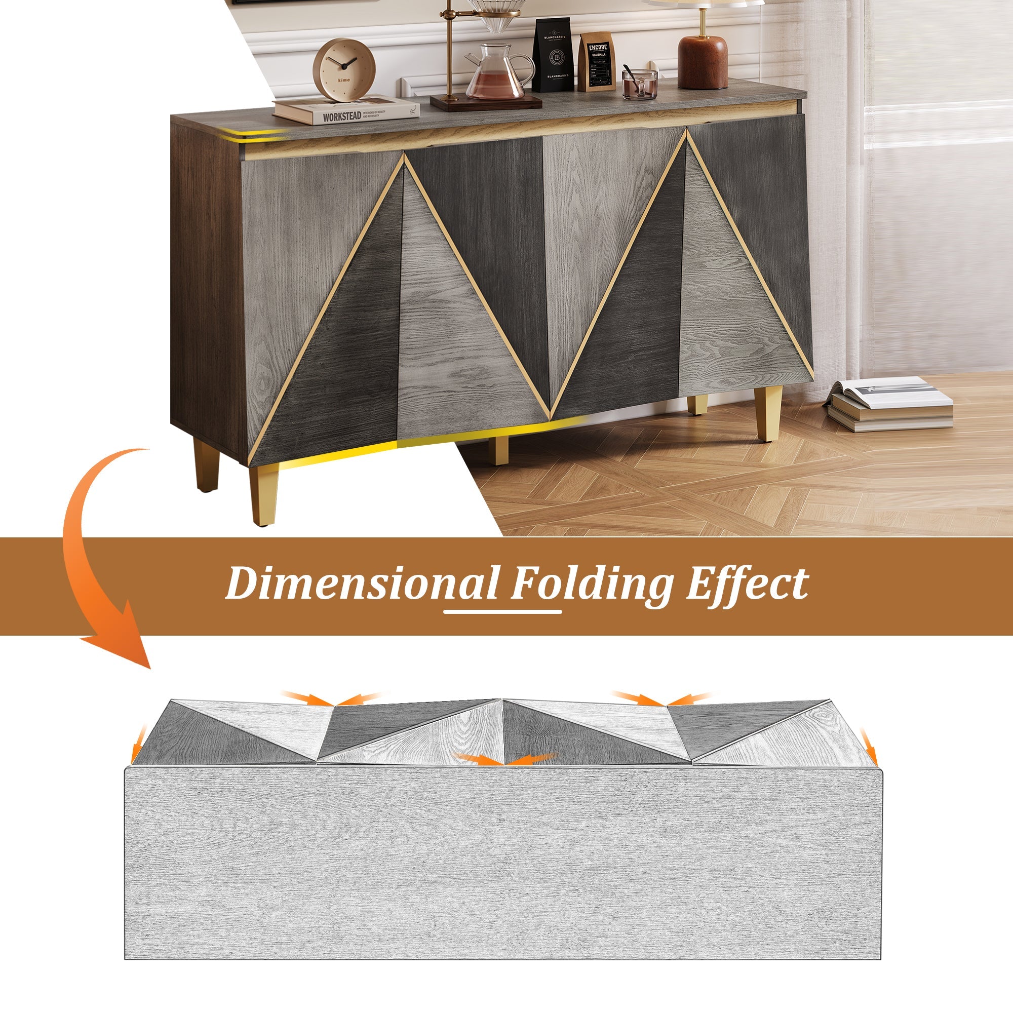 60' Retro Sideboard Cabinet with Adjustable Shelves