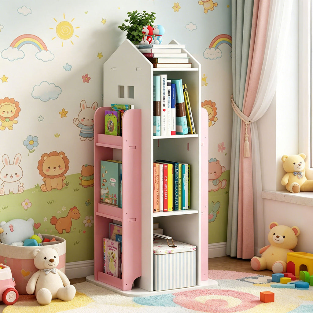 4-Tier Rotating Children's Display Standing Bookshelf Bookcase
